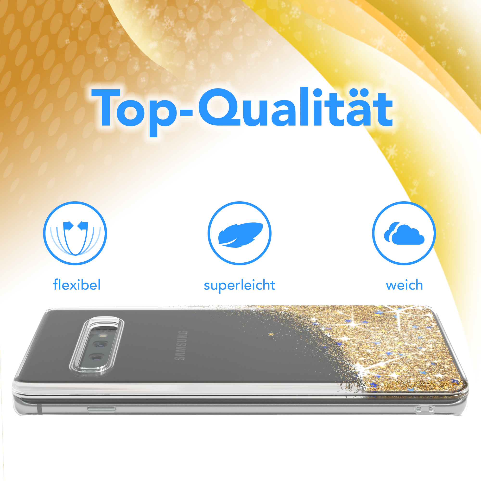 S10 Plus, Samsung, Gold Galaxy Glitzerhülle Backcover, CASE Flüssig, EAZY