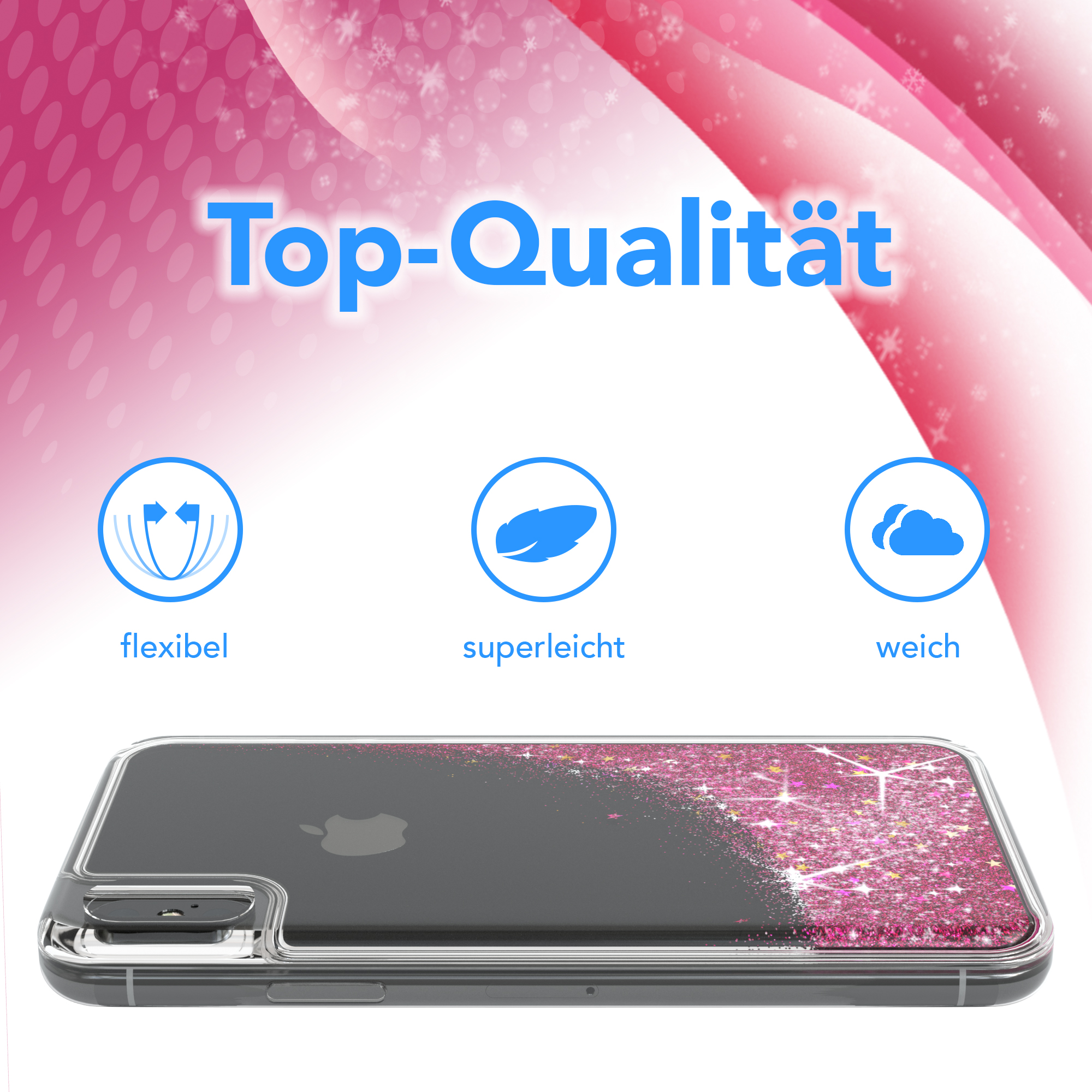 Apple, CASE EAZY XS, Pink Flüssig, X / Glitzerhülle iPhone Backcover,