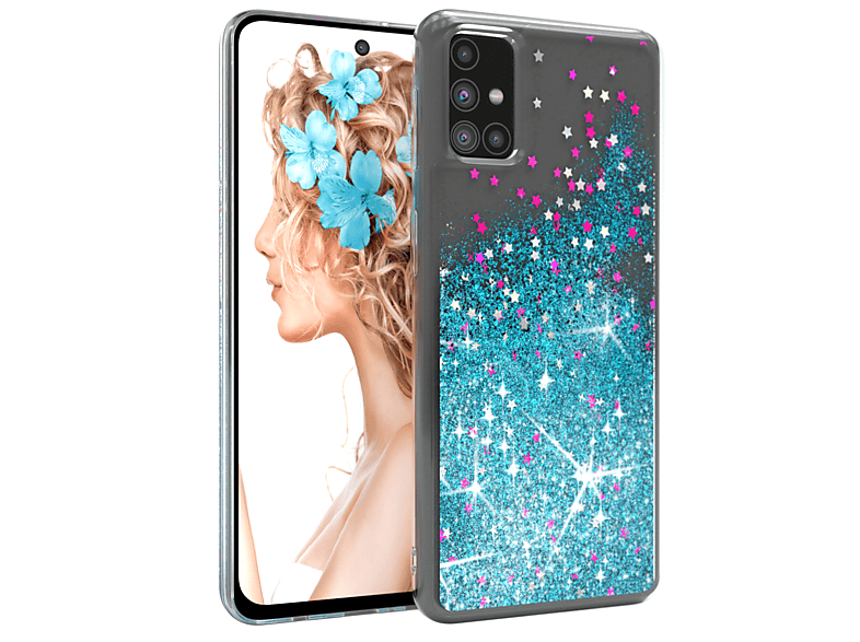 EAZY CASE Glitzerhülle Flüssig, Backcover, Samsung, Galaxy M31s, Blau