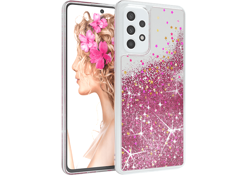 Samsung, A73 CASE Flüssig, 5G, Pink Backcover, Galaxy Glitzerhülle EAZY