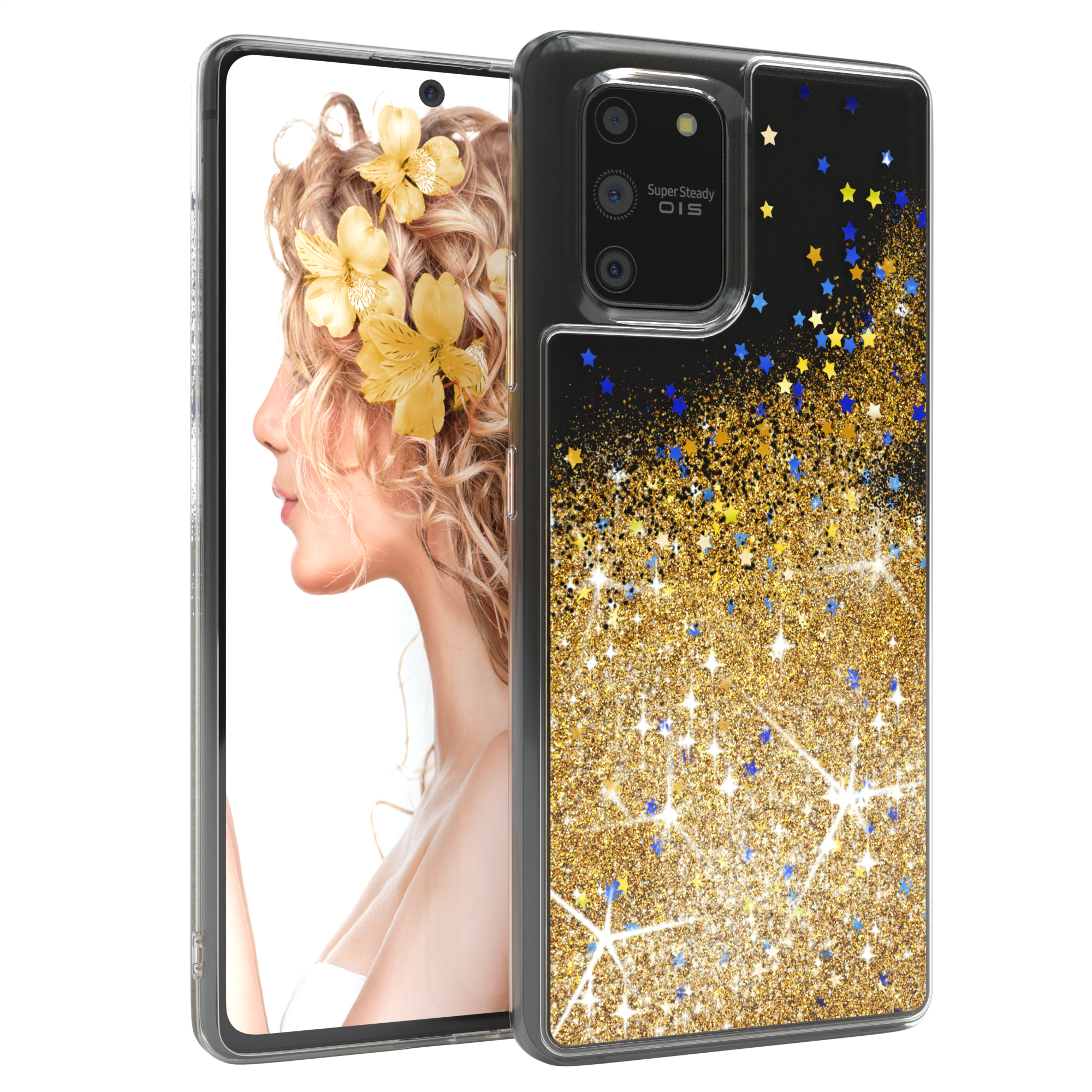 EAZY CASE Flüssig, Lite, Galaxy S10 Gold Backcover, Glitzerhülle Samsung