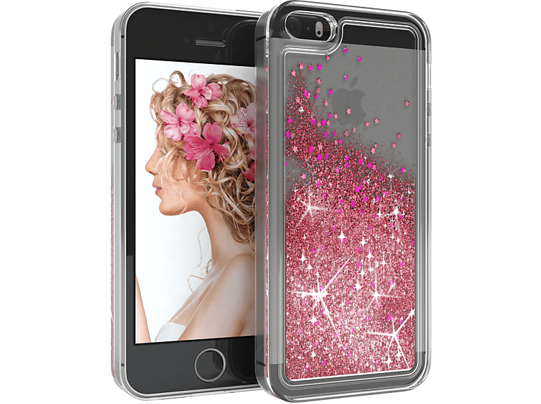 EAZY CASE Glitzerhülle Flüssig, Backcover, Apple, iPhone SE 2016, iPhone 5 / 5S, Rosa