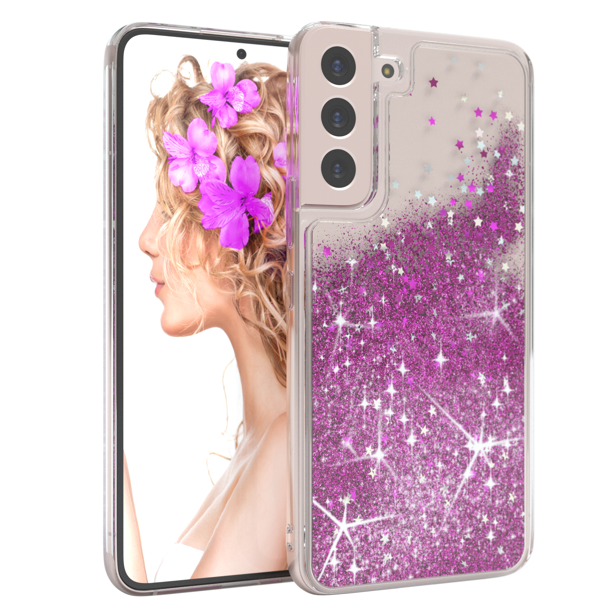 EAZY CASE Glitzerhülle Flüssig, Backcover, S22 5G, Galaxy Samsung, Lila Plus