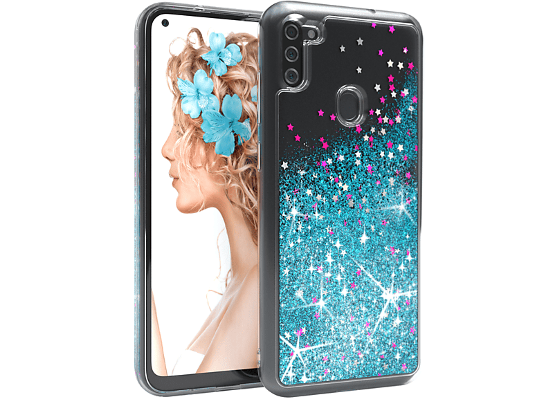 EAZY CASE Blau Galaxy Glitzerhülle M11, Backcover, Samsung, Flüssig