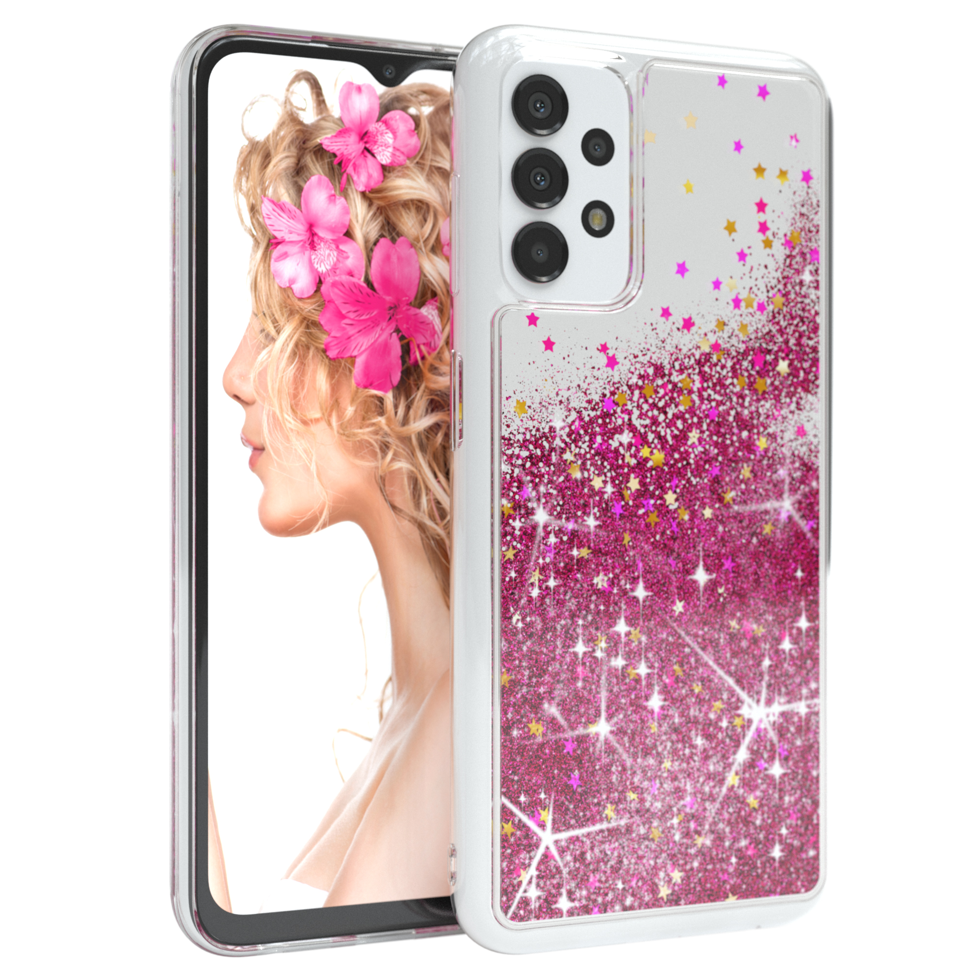 EAZY CASE Glitzerhülle Flüssig, Galaxy A13, Pink Backcover, Samsung