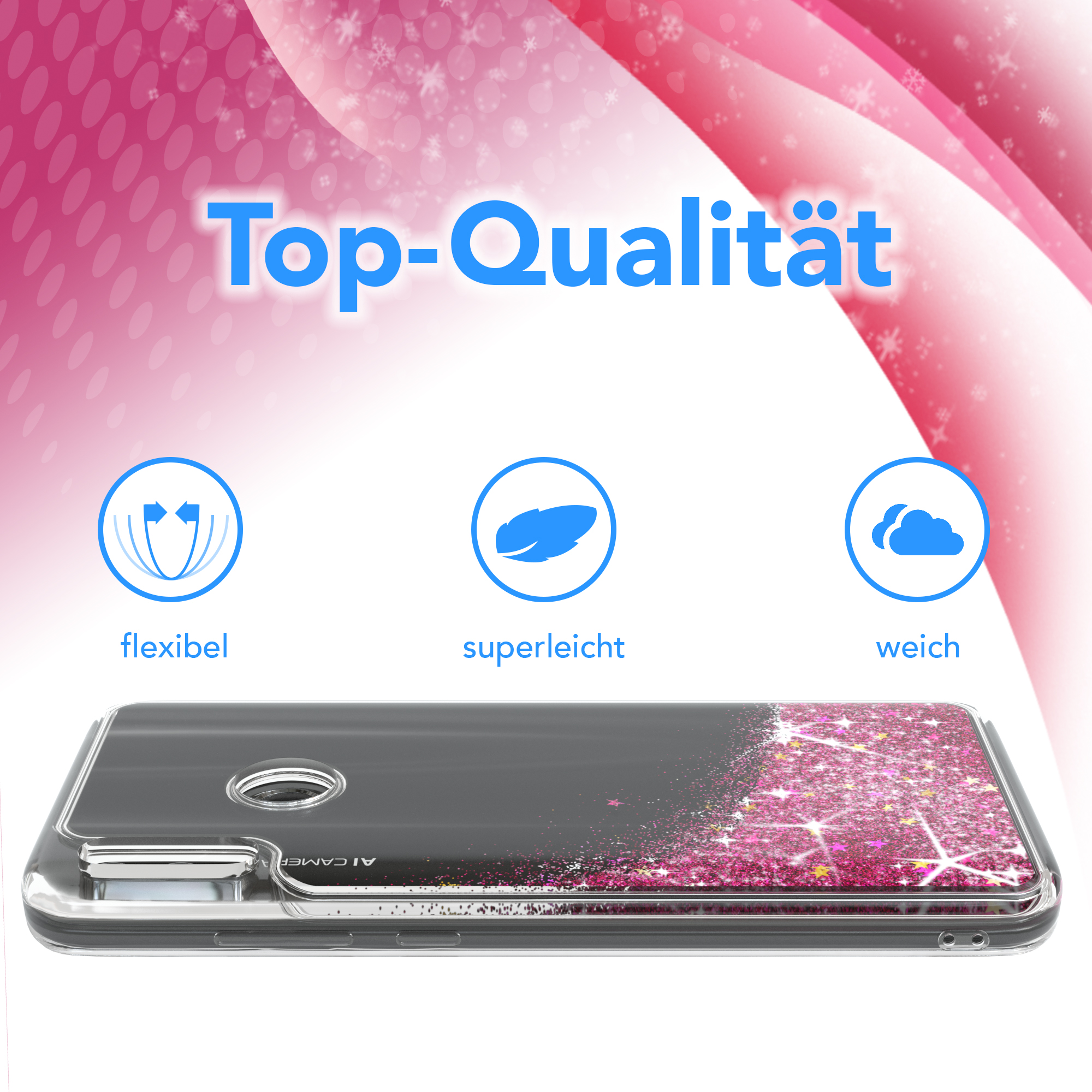 Honor Huawei, Glitzerhülle Lite, Pink CASE Flüssig, 10 Backcover, EAZY