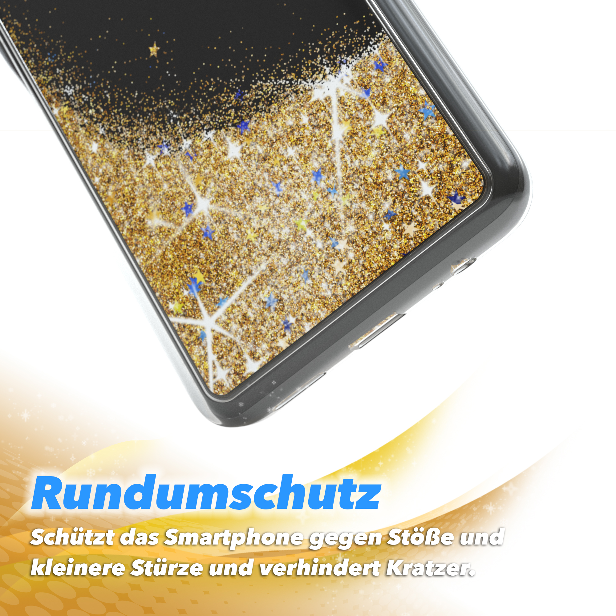 Gold Glitzerhülle Backcover, EAZY Huawei, Smart Flüssig, (2021) P CASE / Y7a,