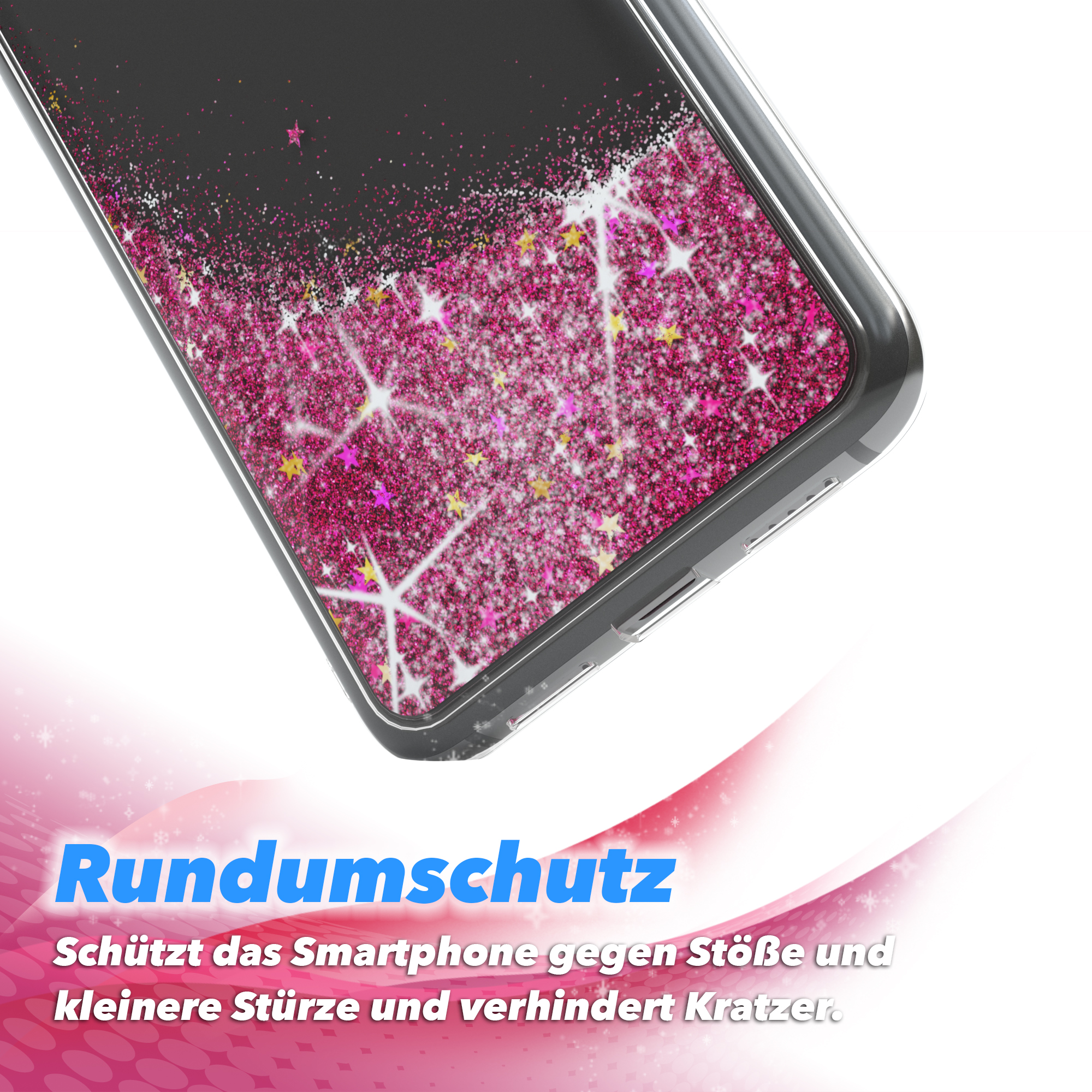 7, Plus CASE Flüssig, Pink One OnePlus, Glitzerhülle Backcover, EAZY