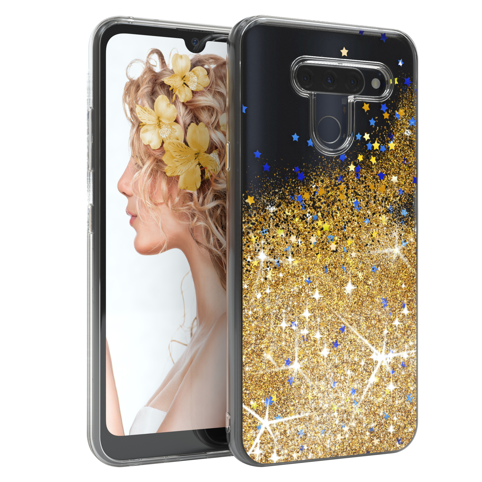 EAZY CASE K50, Glitzerhülle Gold / Backcover, Q60 Flüssig, LG