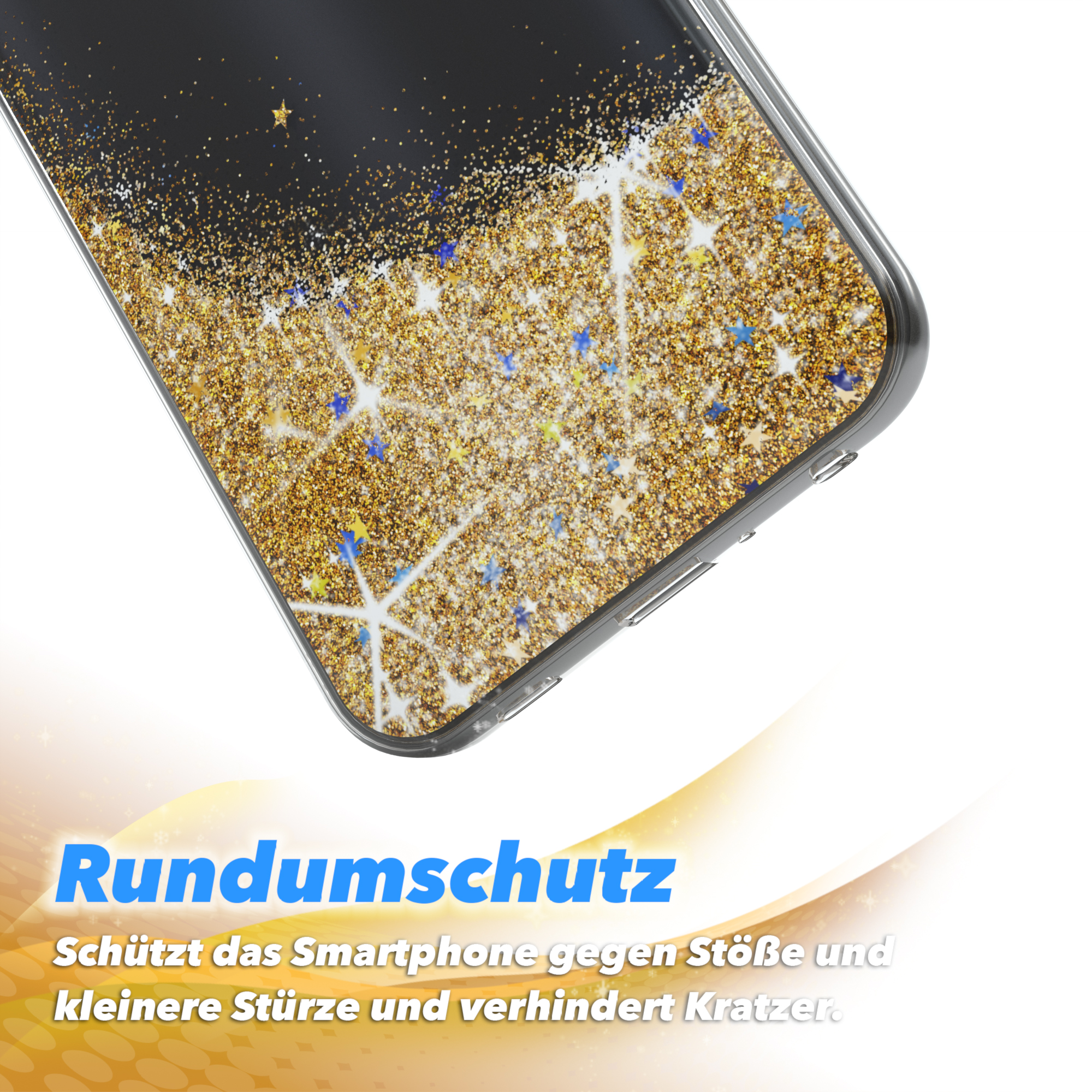 Glitzerhülle / LG, CASE Flüssig, EAZY K50, Gold Q60 Backcover,