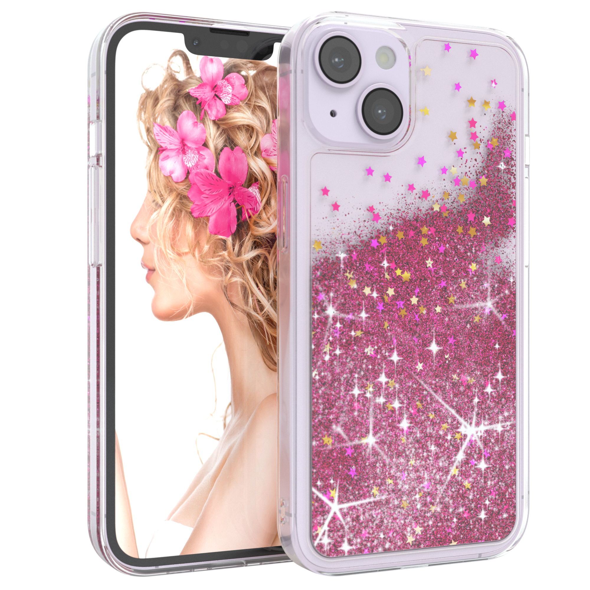 CASE Apple, EAZY Flüssig, 14, iPhone Glitzerhülle Backcover, Pink