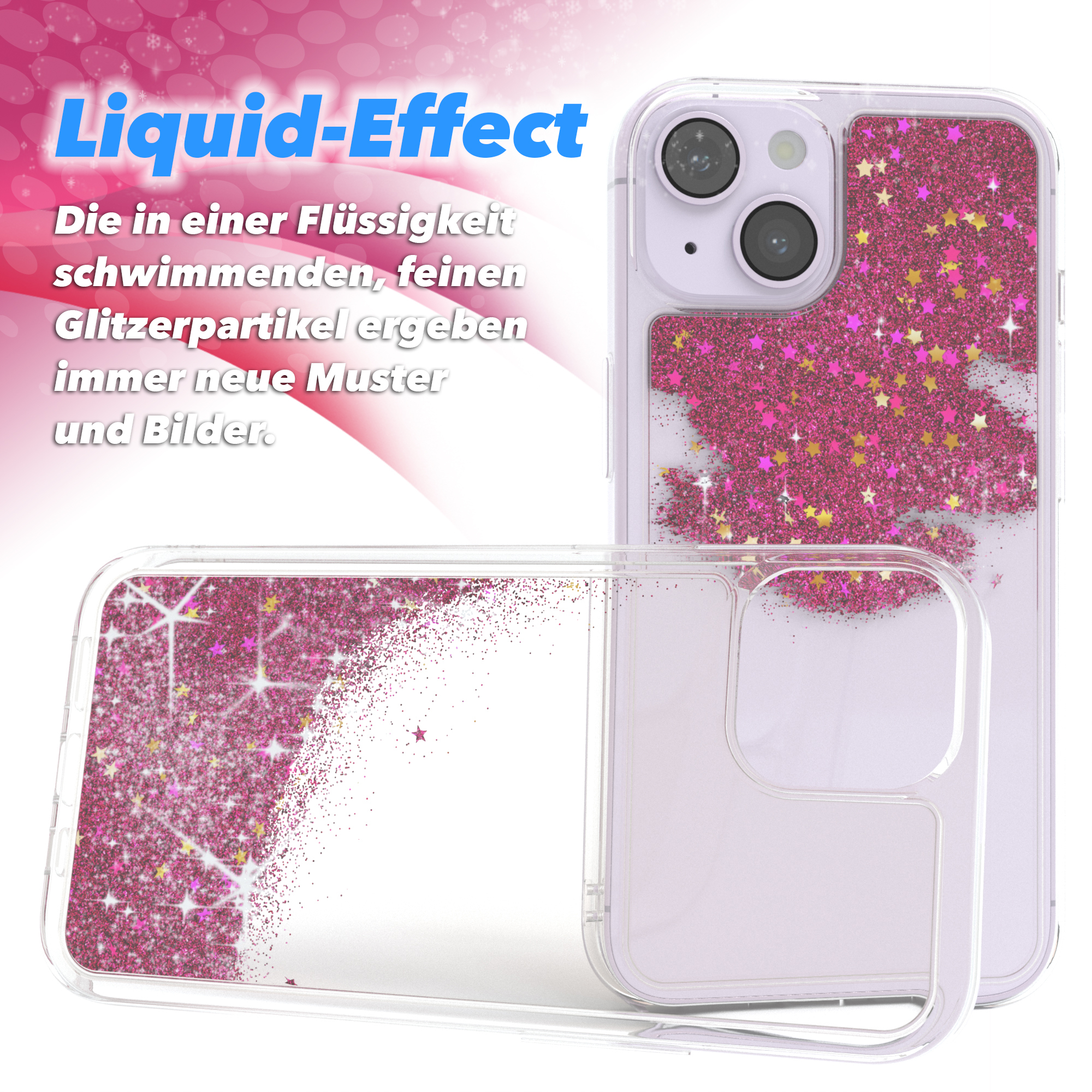 CASE Apple, EAZY Flüssig, 14, iPhone Glitzerhülle Backcover, Pink