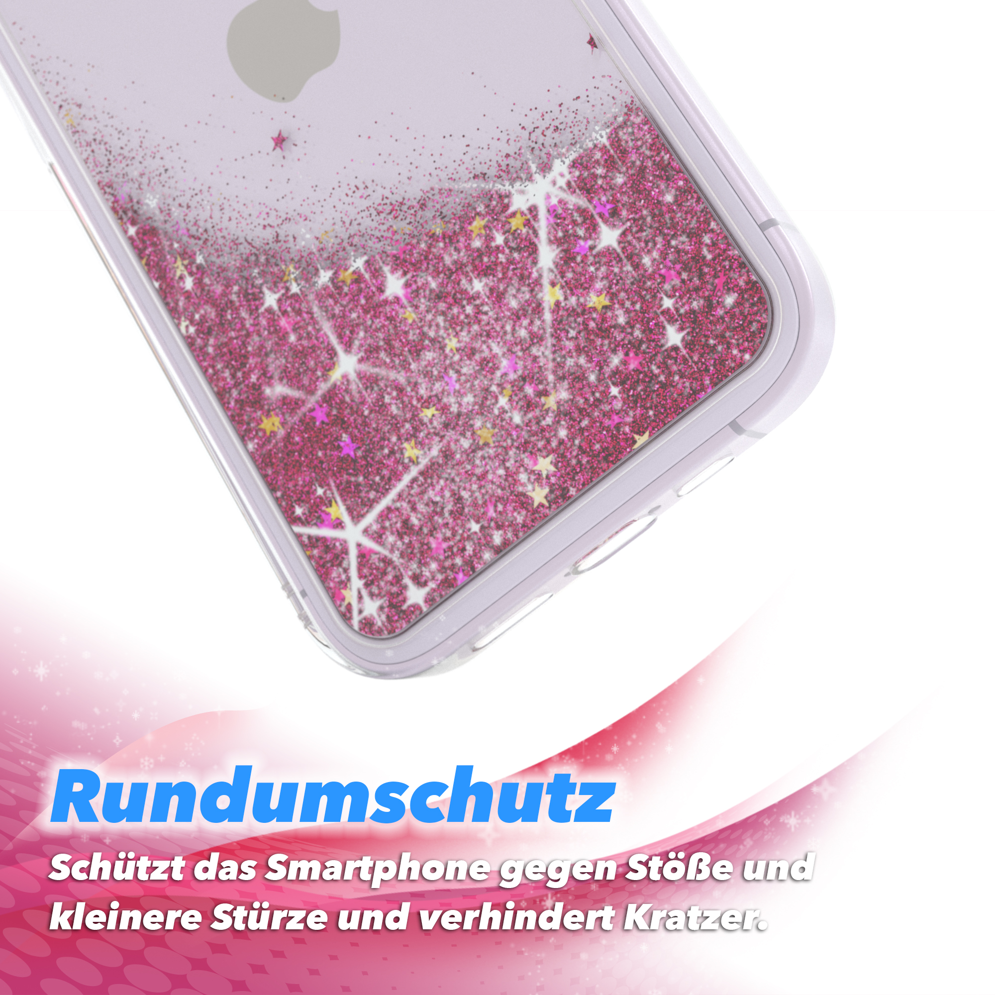 EAZY CASE Glitzerhülle Flüssig, Backcover, 14, Pink iPhone Apple