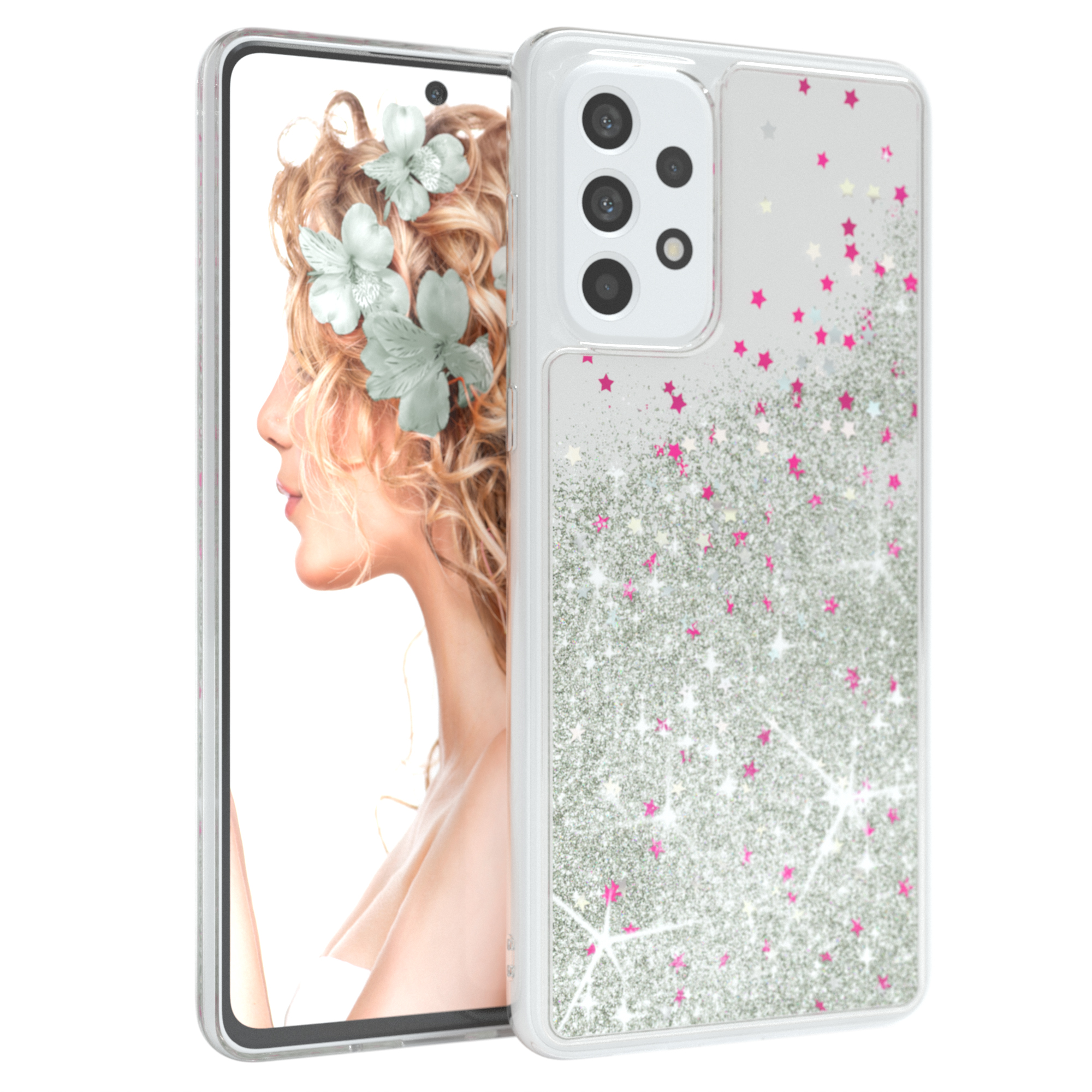 Galaxy A73 5G, Glitzerhülle Samsung, EAZY CASE Silber Flüssig, Backcover,