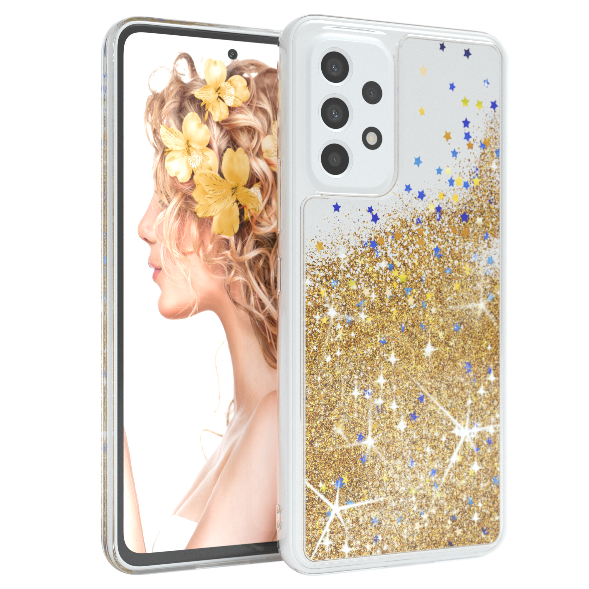 Flüssig, A53 5G, Gold CASE Galaxy EAZY Glitzerhülle Samsung, Backcover,