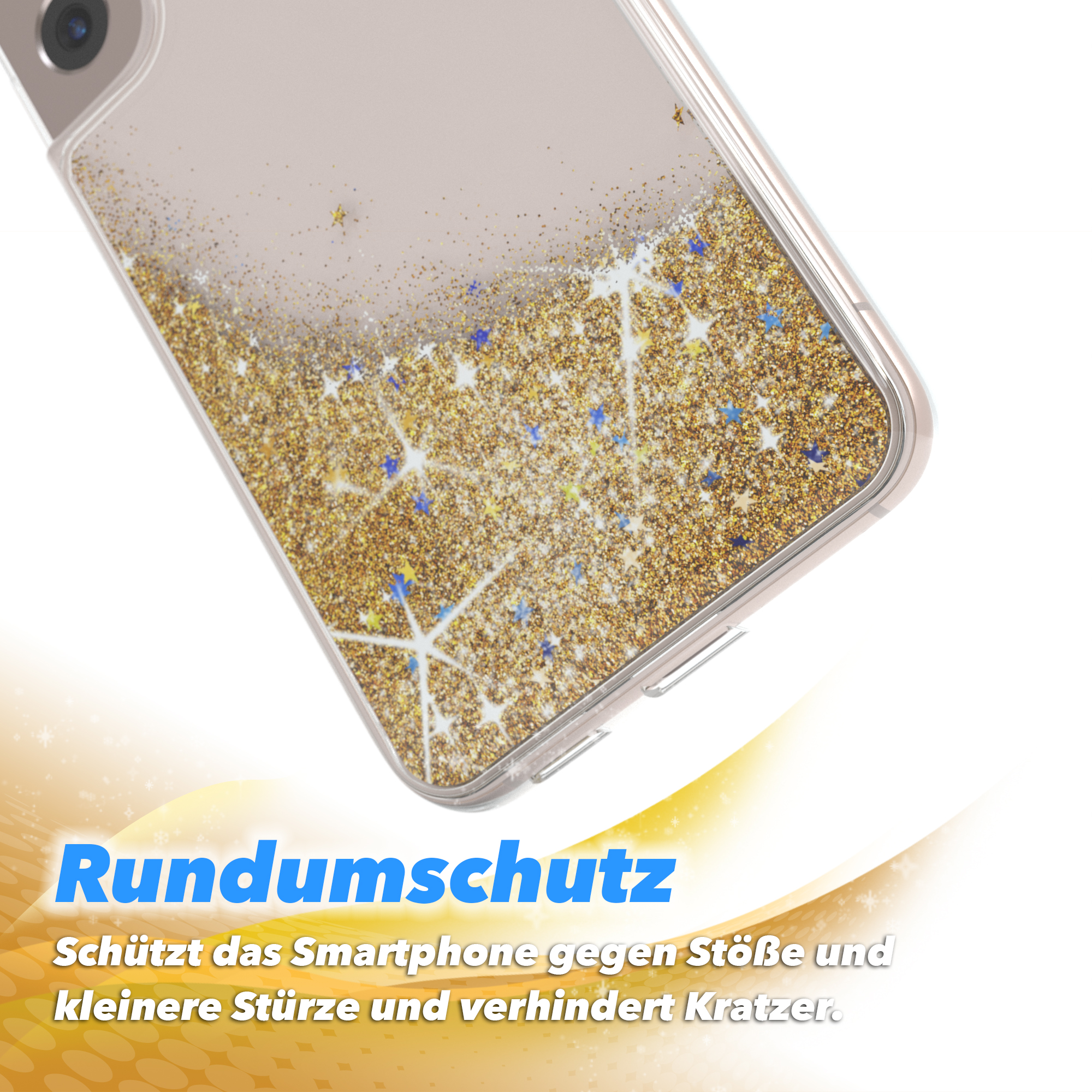 EAZY CASE Glitzerhülle Flüssig, S22 Galaxy Gold Samsung, 5G, Backcover