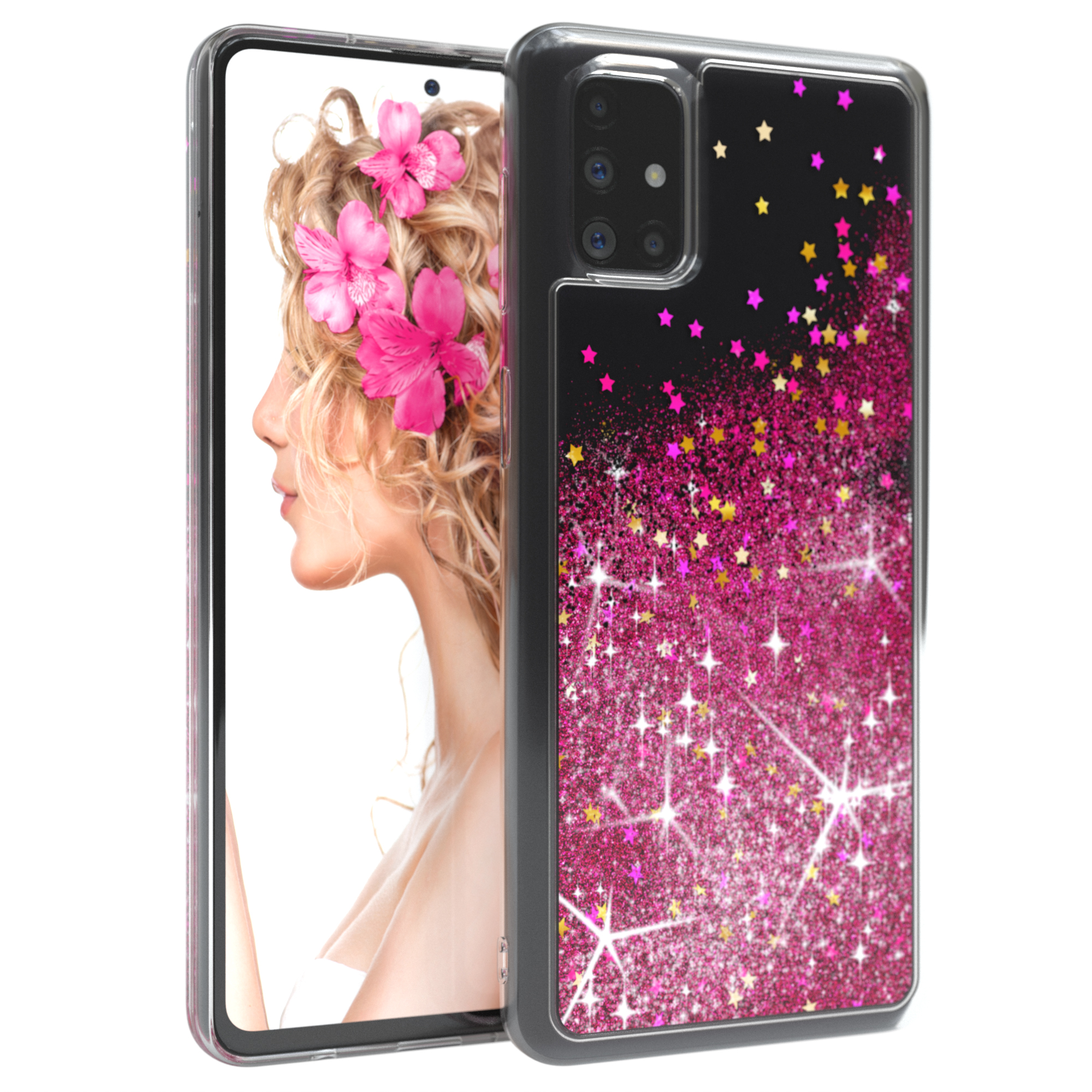 EAZY Samsung, Glitzerhülle CASE Backcover, Flüssig, Galaxy Pink M51,