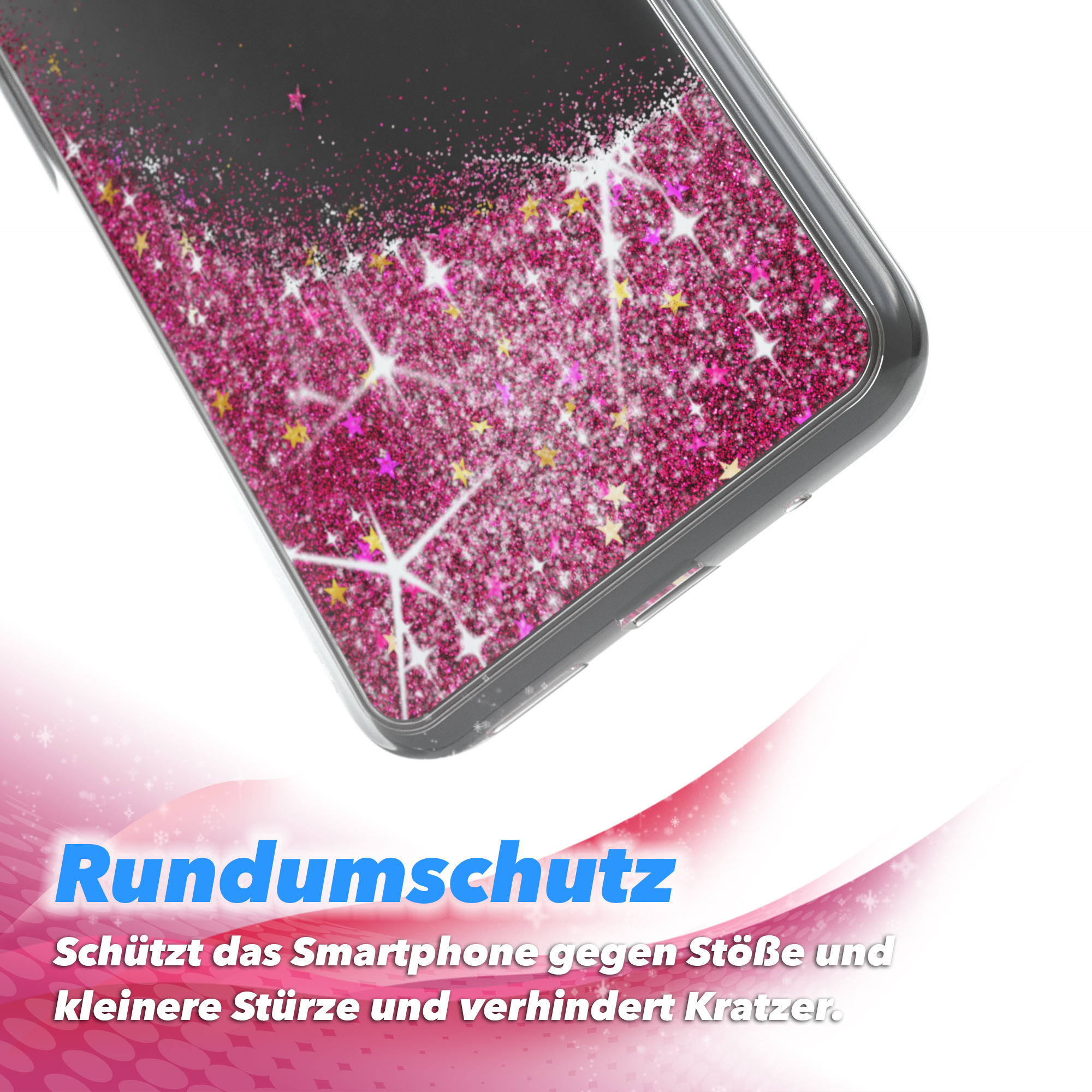 Eine Handyhülle mit Glitzer und Sternen.