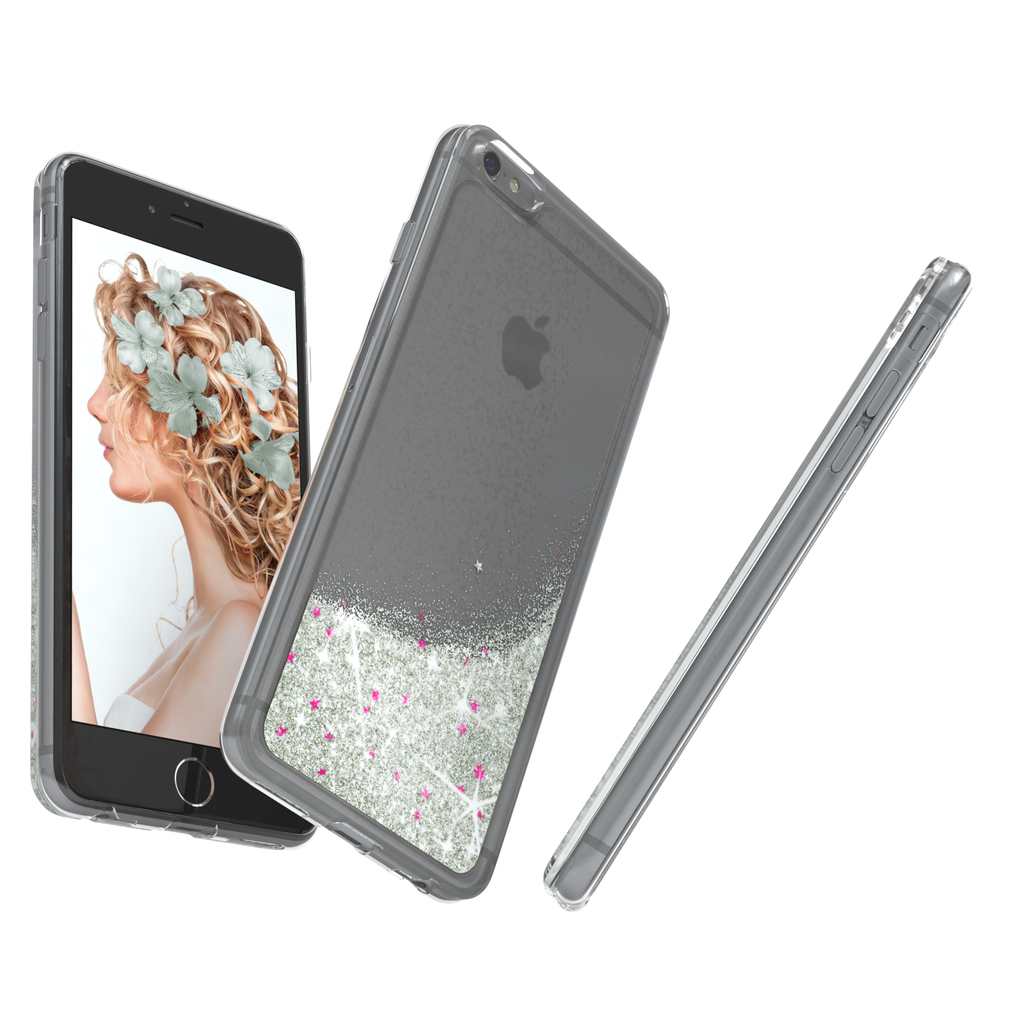 Glitzerhülle Silber / iPhone CASE Apple, EAZY 6 Backcover, Flüssig, 6S,
