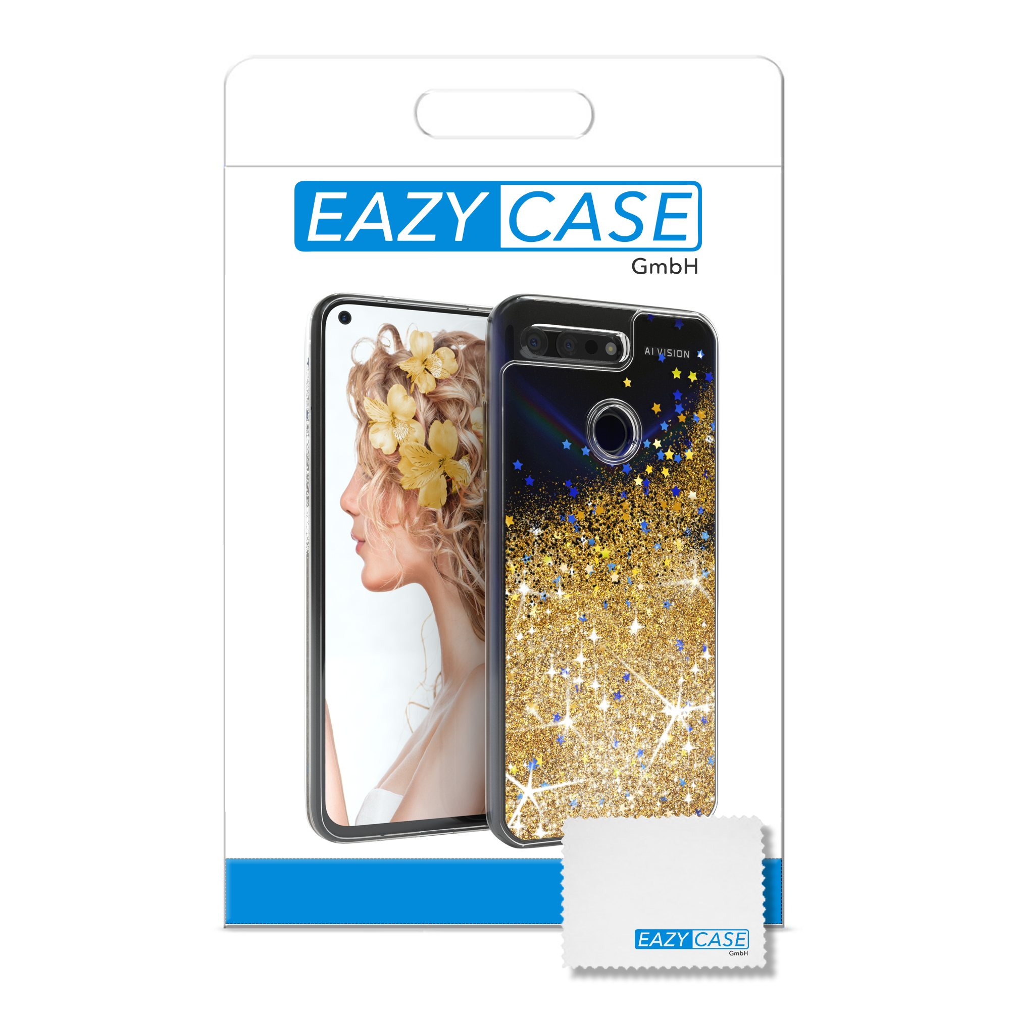 EAZY CASE Glitzerhülle Flüssig, Backcover, Honor VIEW20, Gold Huawei
