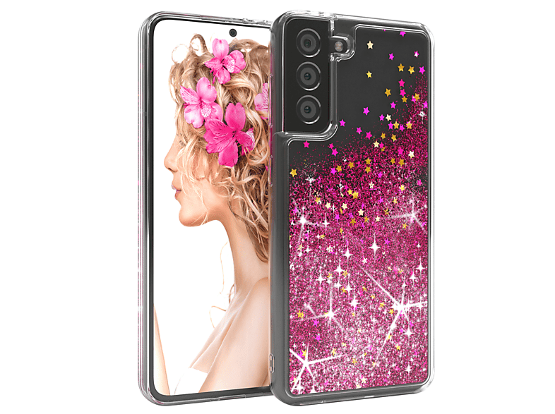 Pink Galaxy Flüssig, EAZY 5G, Glitzerhülle CASE Samsung, S21 Backcover,
