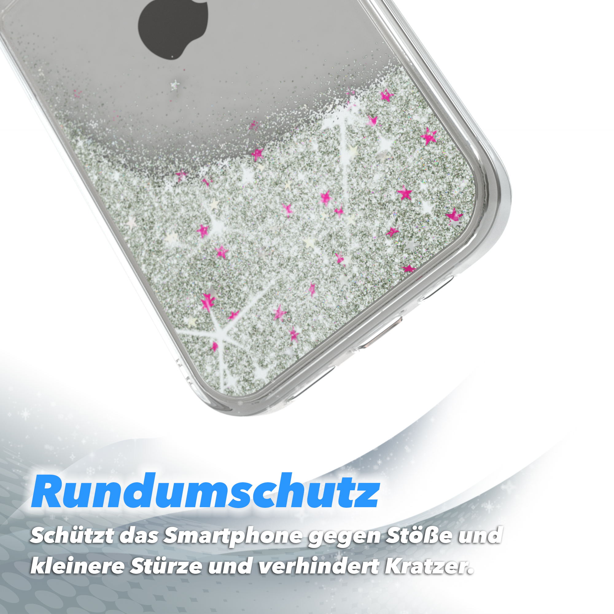 Apple, 13 EAZY CASE iPhone Silber Flüssig, Backcover, Glitzerhülle Pro,