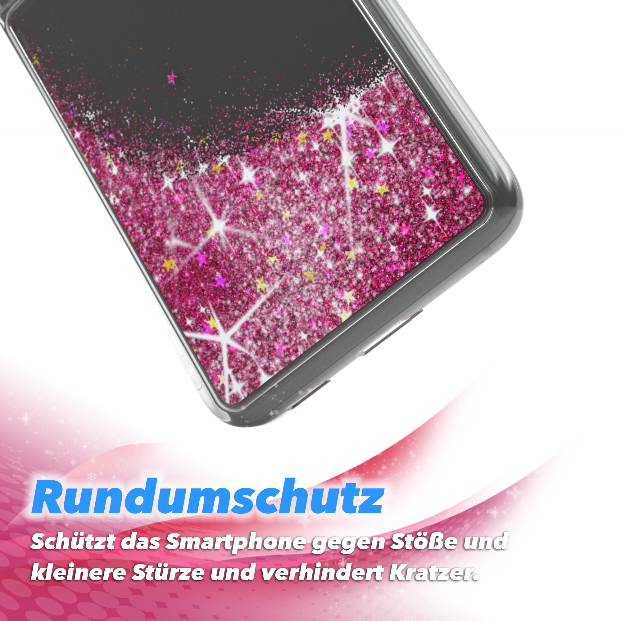 EAZY CASE Glitzerhülle Pink Flüssig, Galaxy Backcover, S21 Samsung, 5G