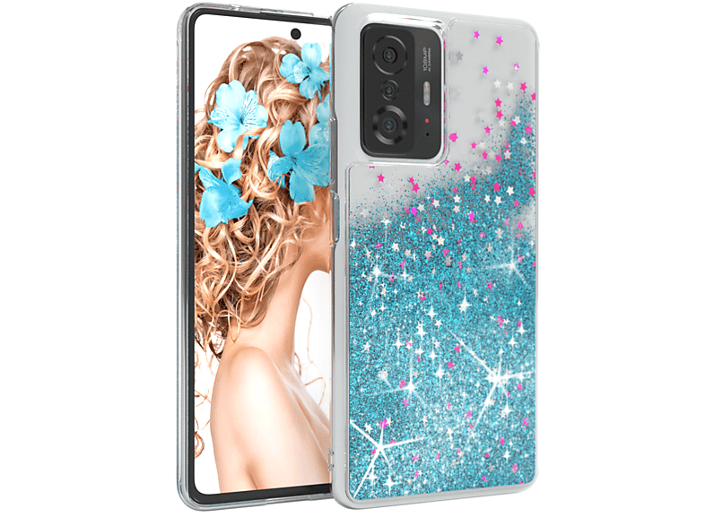 EAZY CASE Glitzerhülle Flüssig, Backcover, Xiaomi, Xiaomi 11T / 11T Pro 5G, Blau