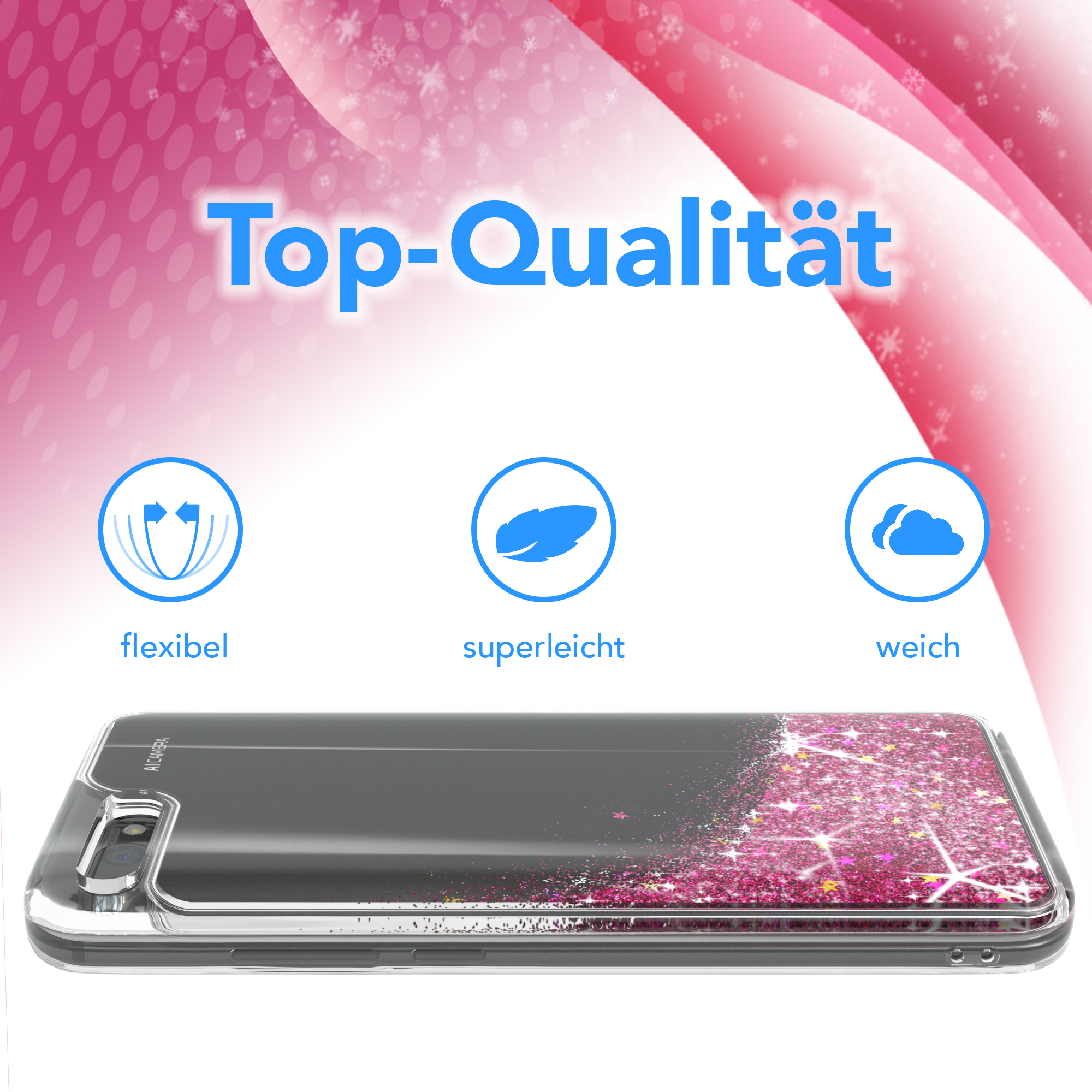 10, Huawei, EAZY Flüssig, Glitzerhülle Honor CASE Backcover, Pink