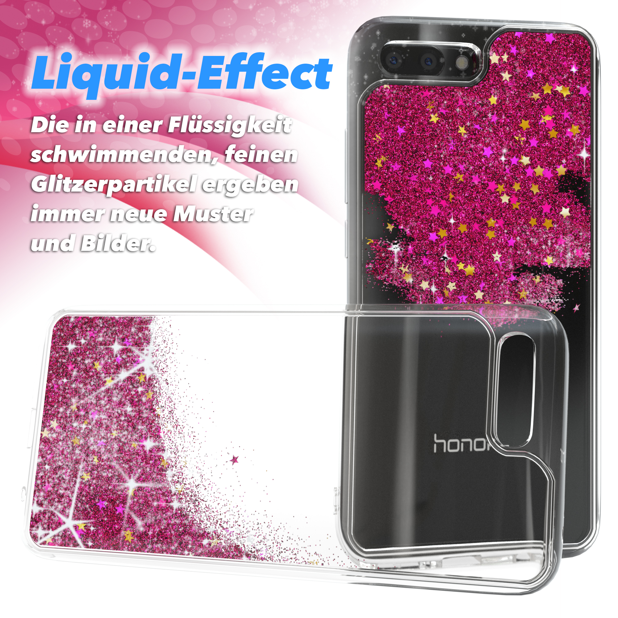 EAZY CASE Honor Backcover, Flüssig, Huawei, Glitzerhülle 10, Pink