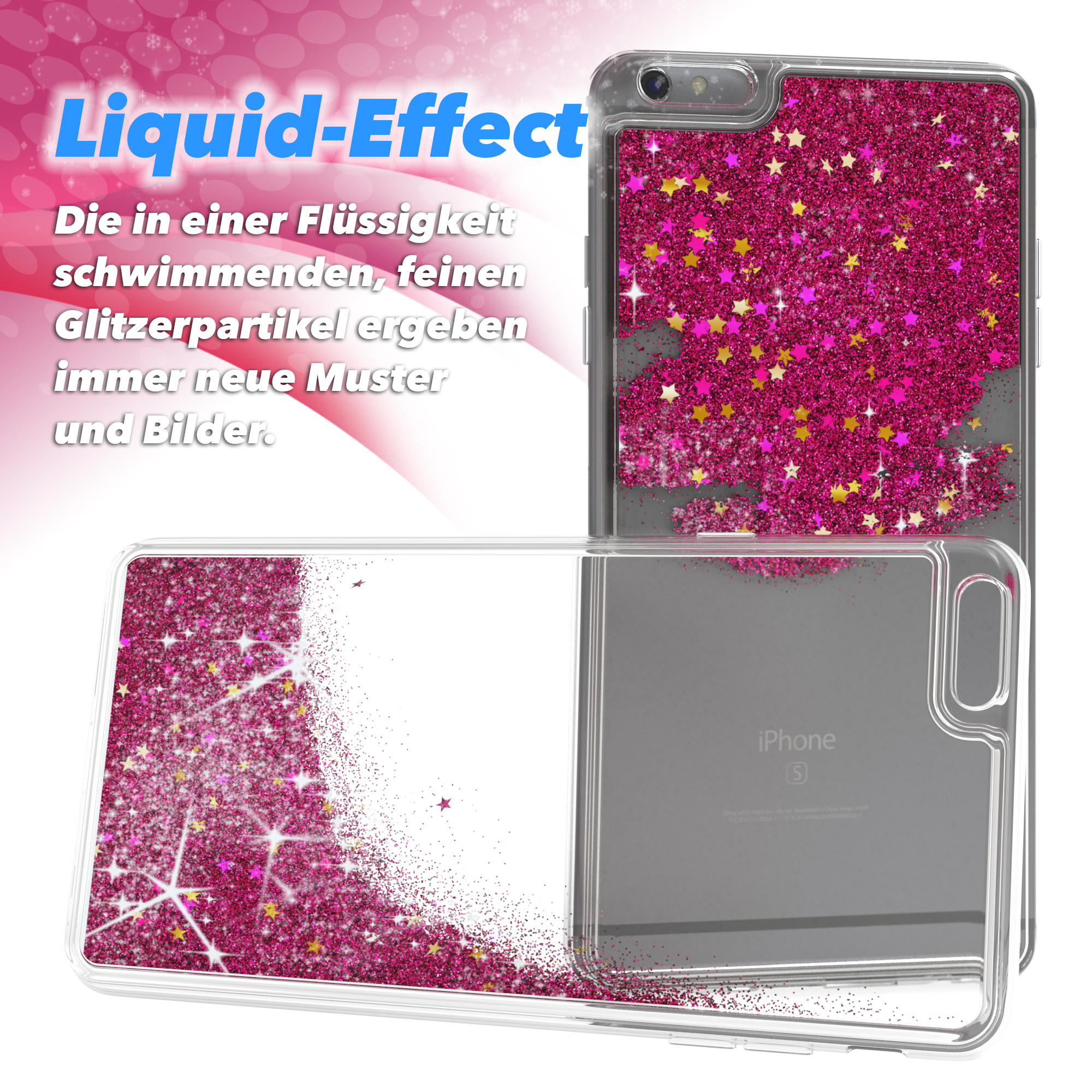 EAZY CASE Glitzerhülle Flüssig, Backcover, / 6S iPhone Plus Pink Apple, Plus, 6