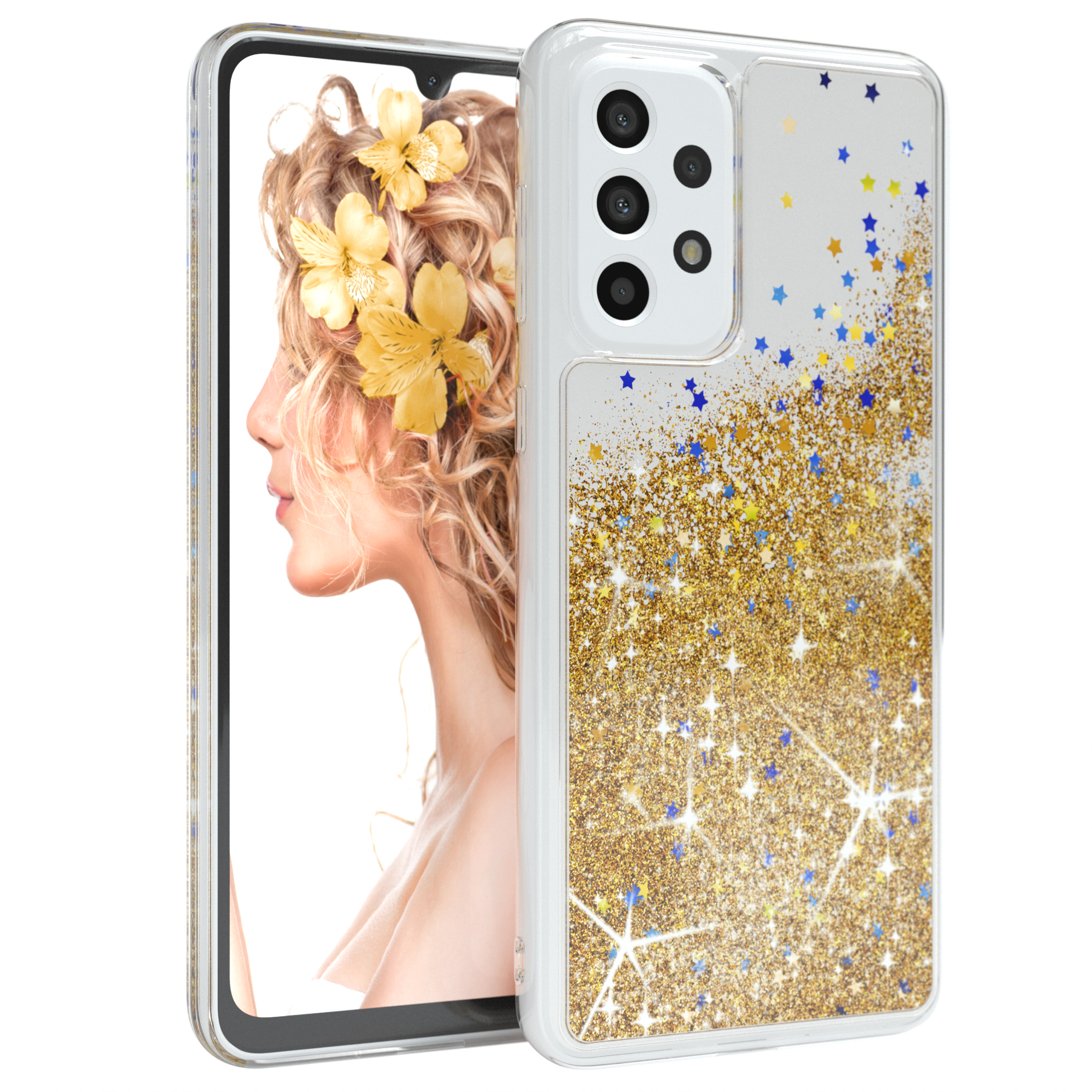 Gold 5G, Flüssig, A33 EAZY Galaxy Backcover, Glitzerhülle Samsung, CASE