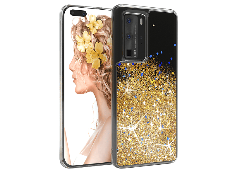 Glitzerhülle EAZY P40 Pro, Huawei, Gold CASE Flüssig, Backcover,