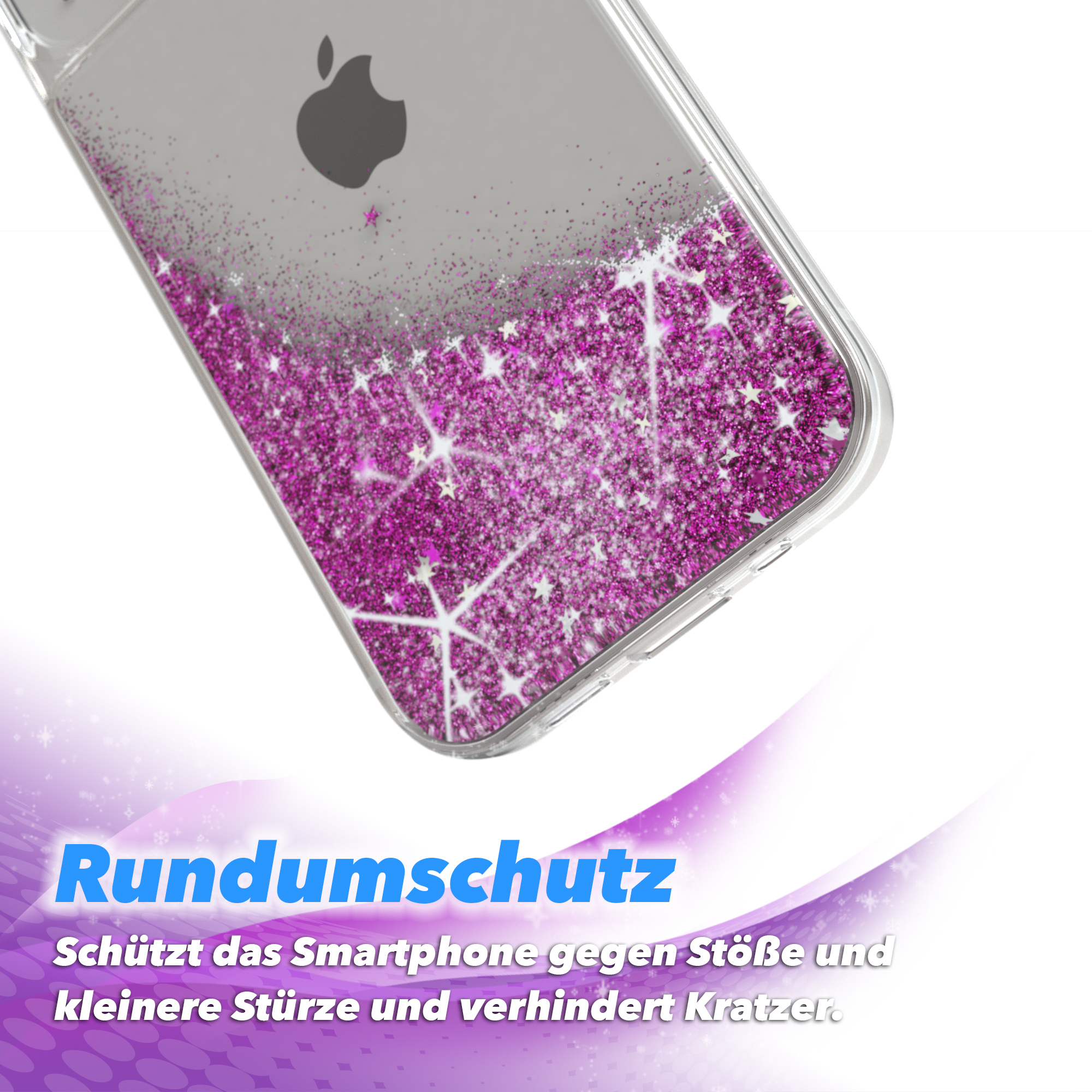 iPhone EAZY Backcover, Apple, Lila Glitzerhülle 13 Flüssig, Mini, CASE