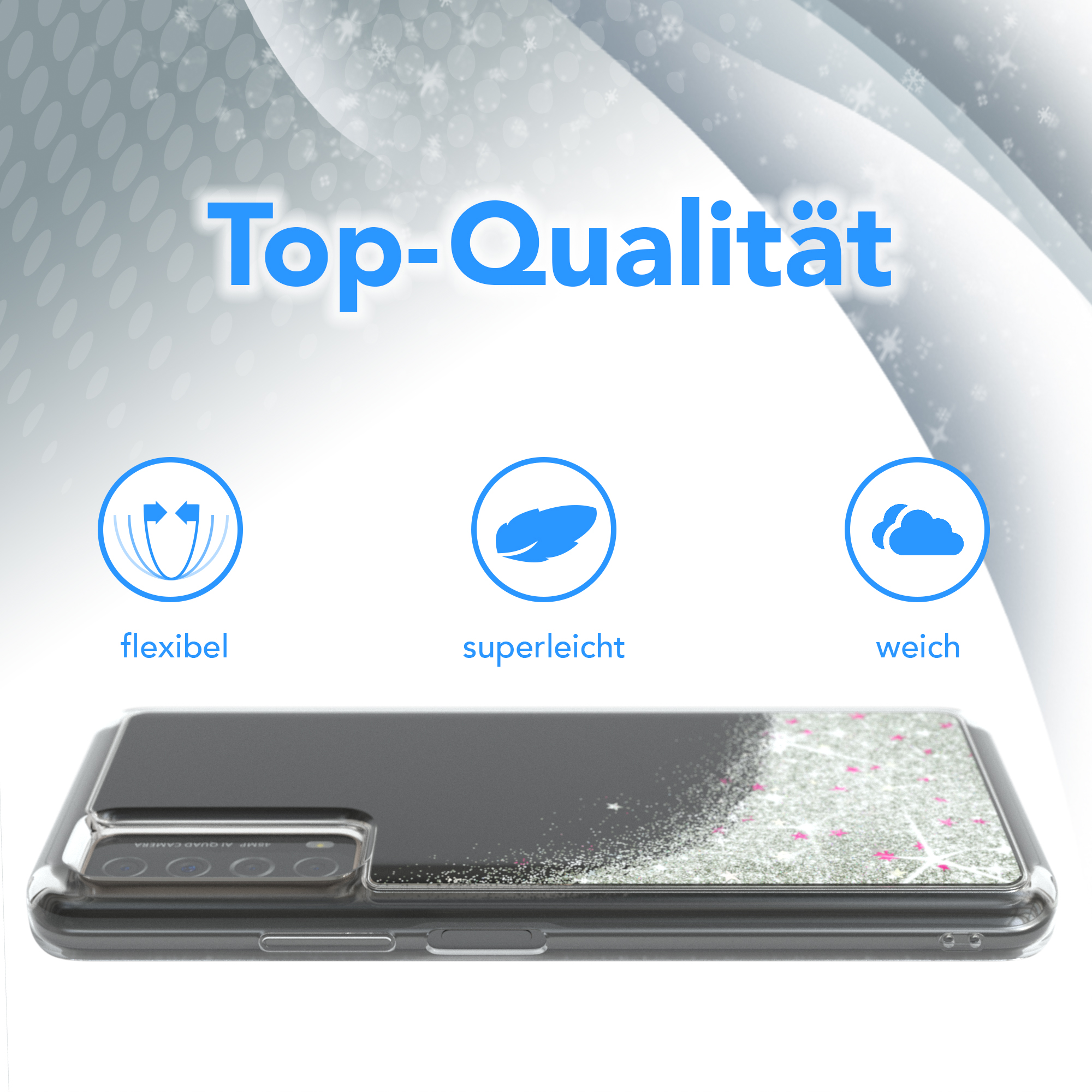 / Smart Y7a, P Huawei, CASE Glitzerhülle Silber (2021) EAZY Backcover, Flüssig,