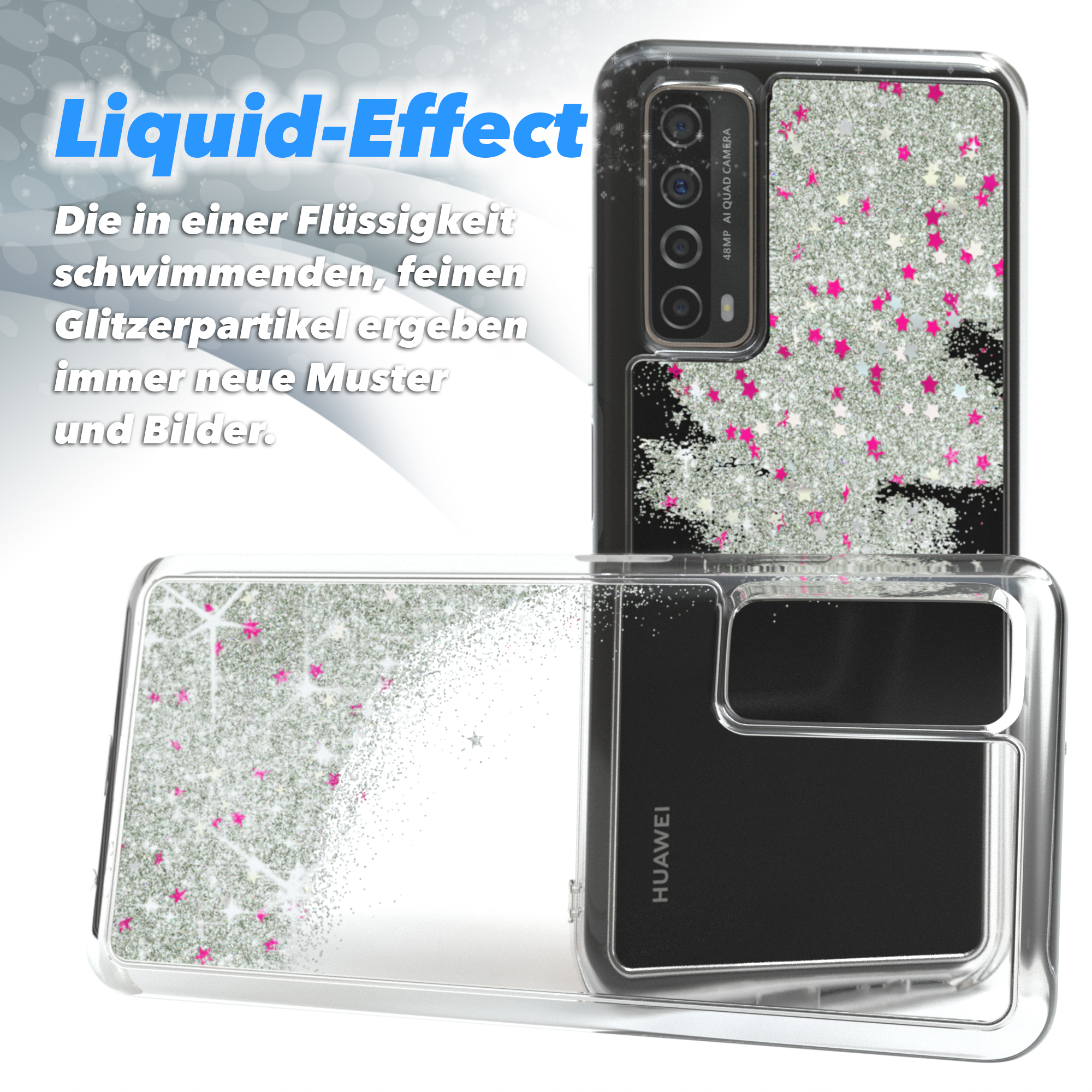 EAZY CASE Glitzerhülle Flüssig, Backcover, Silber / Y7a, (2021) Huawei, P Smart