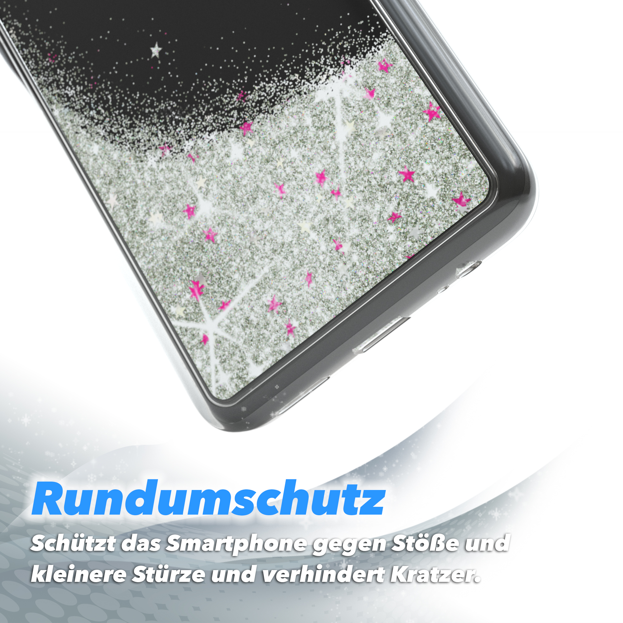 EAZY CASE Glitzerhülle Flüssig, Backcover, Silber / Y7a, (2021) Huawei, P Smart