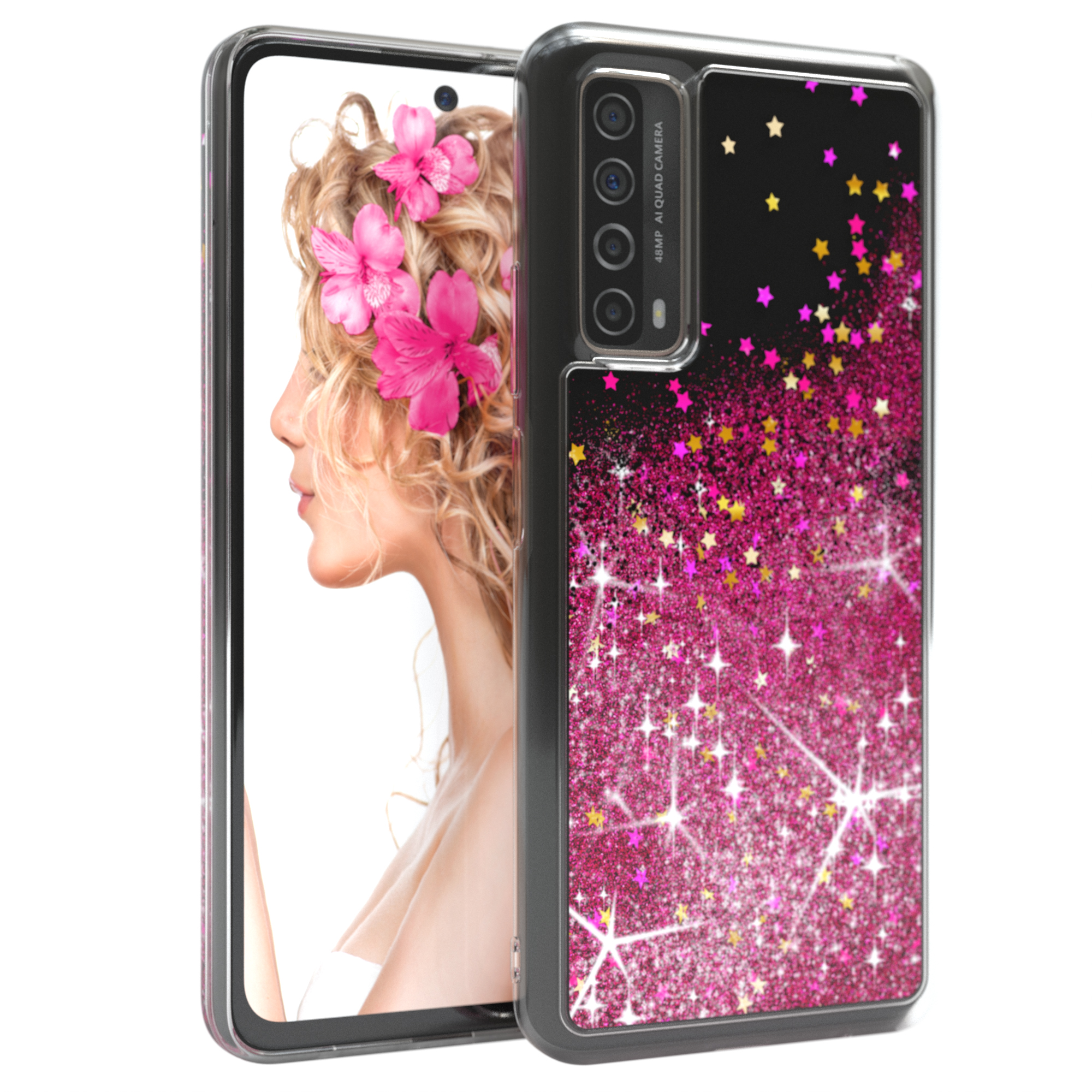 / Y7a, CASE Pink (2021) P Smart Glitzerhülle Backcover, Huawei, Flüssig, EAZY