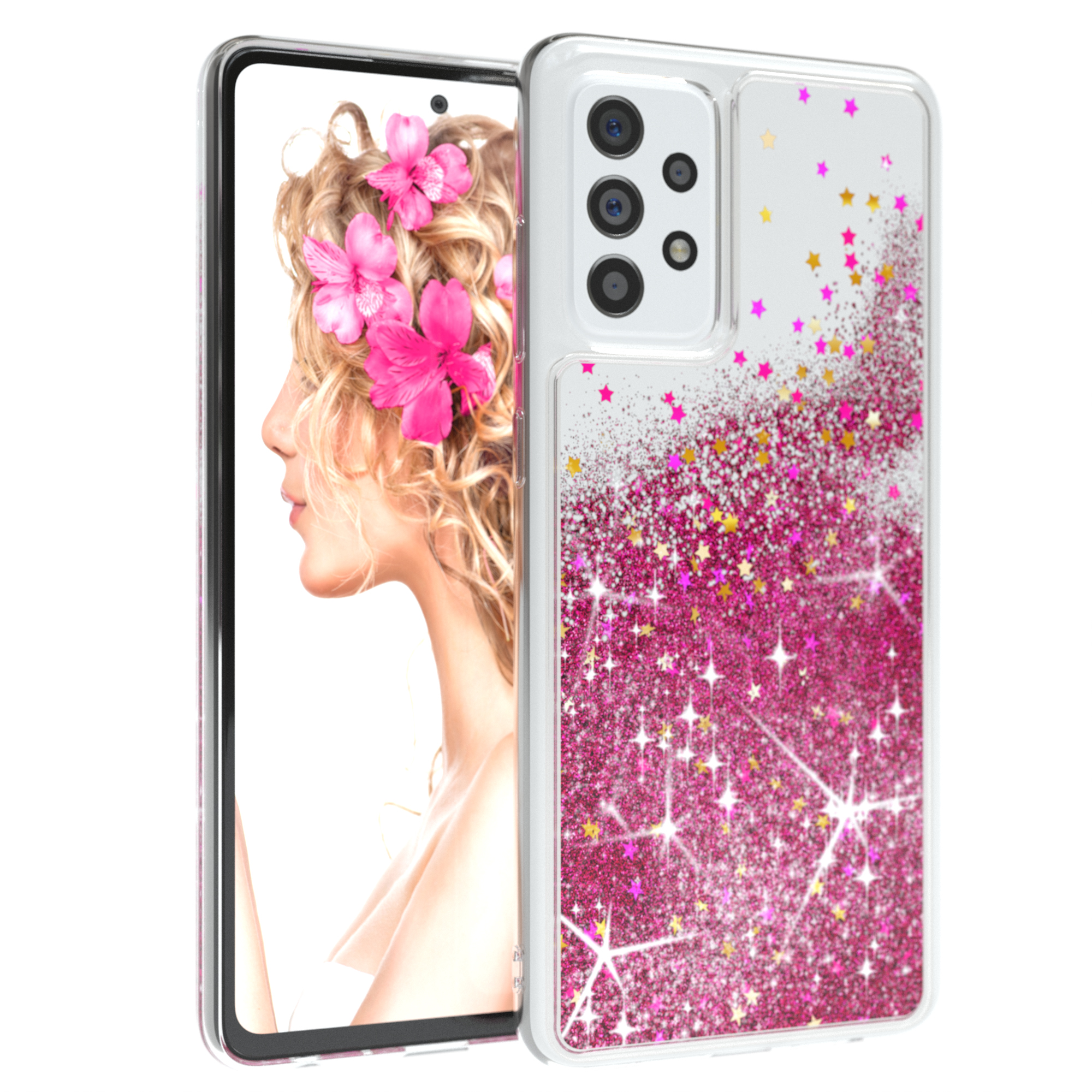 A72 Galaxy Pink Backcover, A72 Flüssig, 5G, Samsung, / Glitzerhülle CASE EAZY