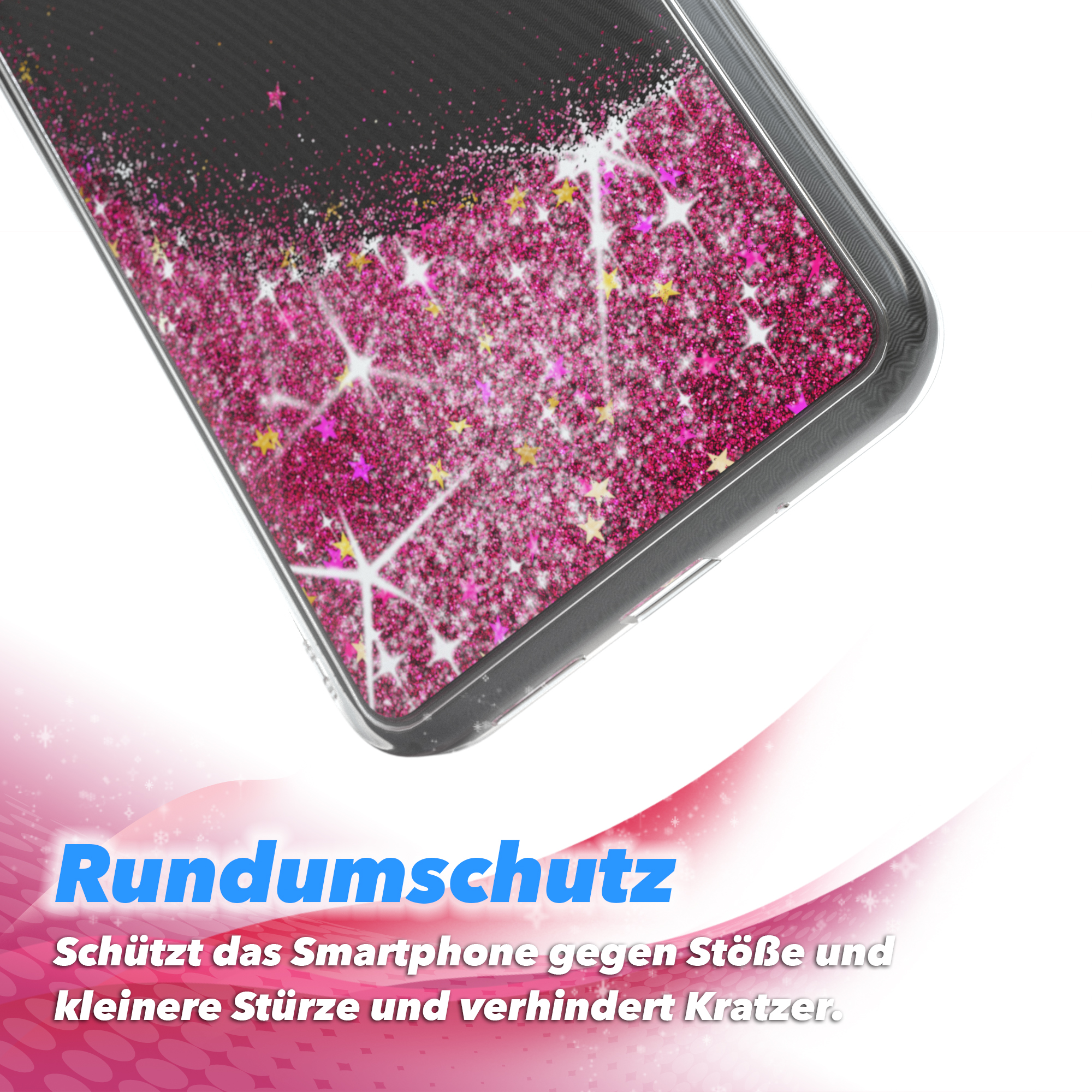 Pink Backcover, CASE Redmi Flüssig, 9C, Xiaomi, Glitzerhülle EAZY