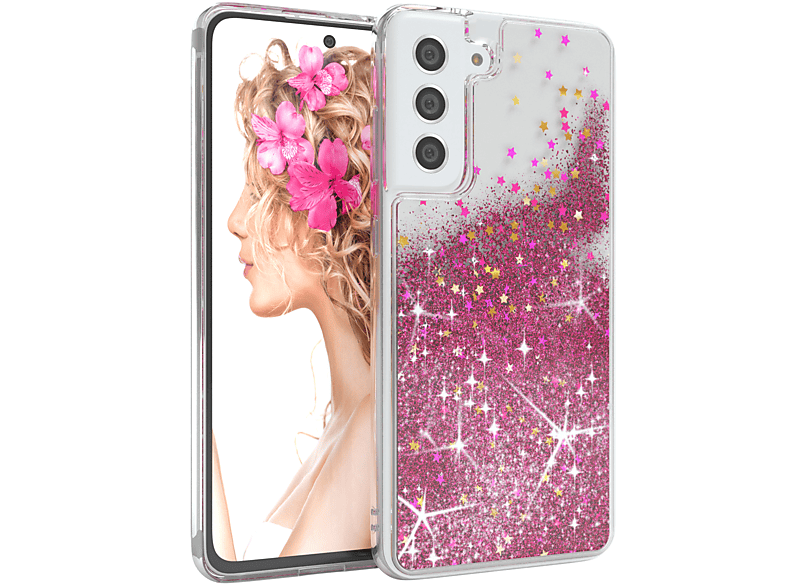 Backcover, Samsung, 5G, Galaxy EAZY CASE S21 FE Glitzerhülle Flüssig, Pink