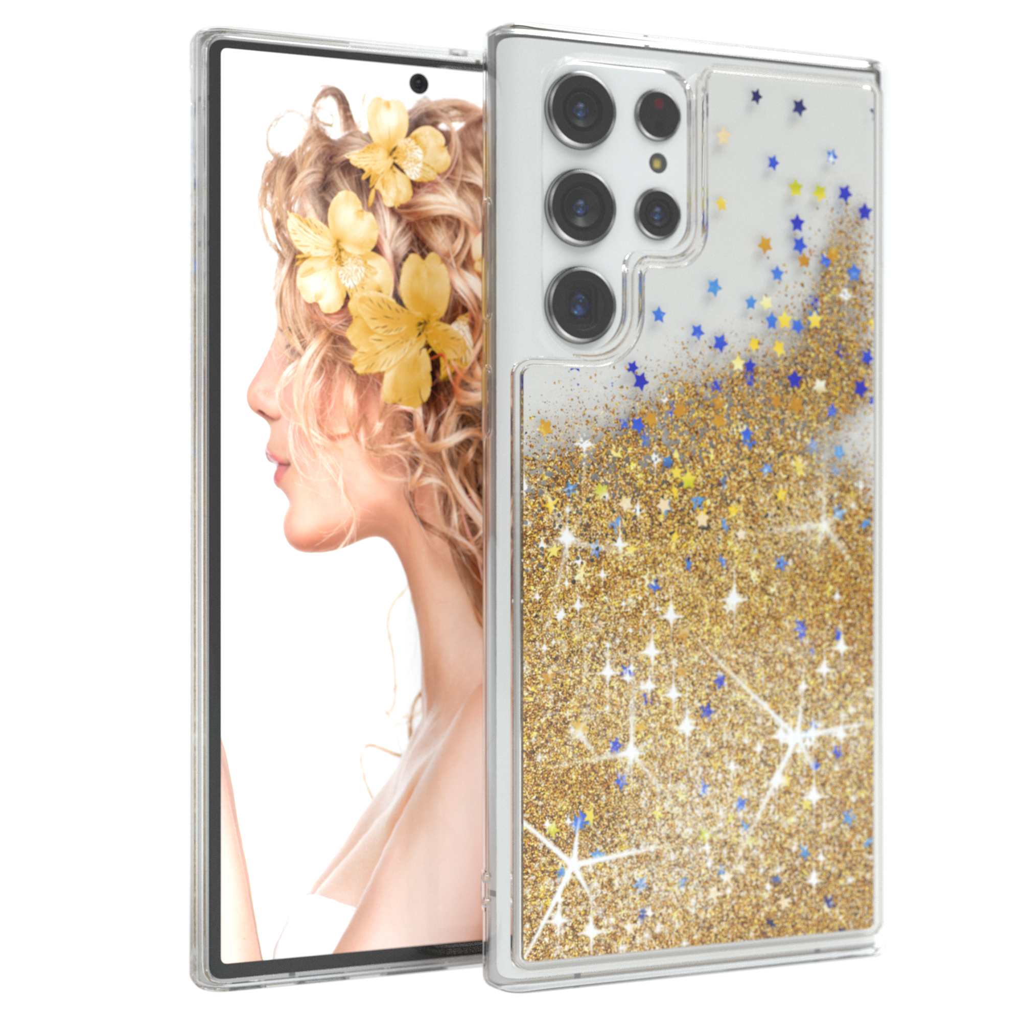 CASE Backcover, 5G, Gold Flüssig, Samsung, Galaxy Ultra EAZY S22 Glitzerhülle