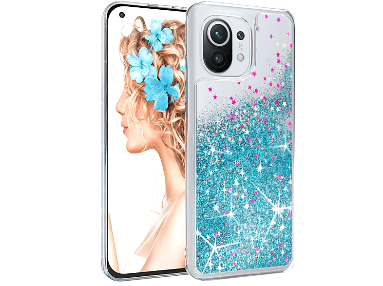 Glitzerhülle Mi 5G, Flüssig, CASE Blau Xiaomi, EAZY 11 Backcover,