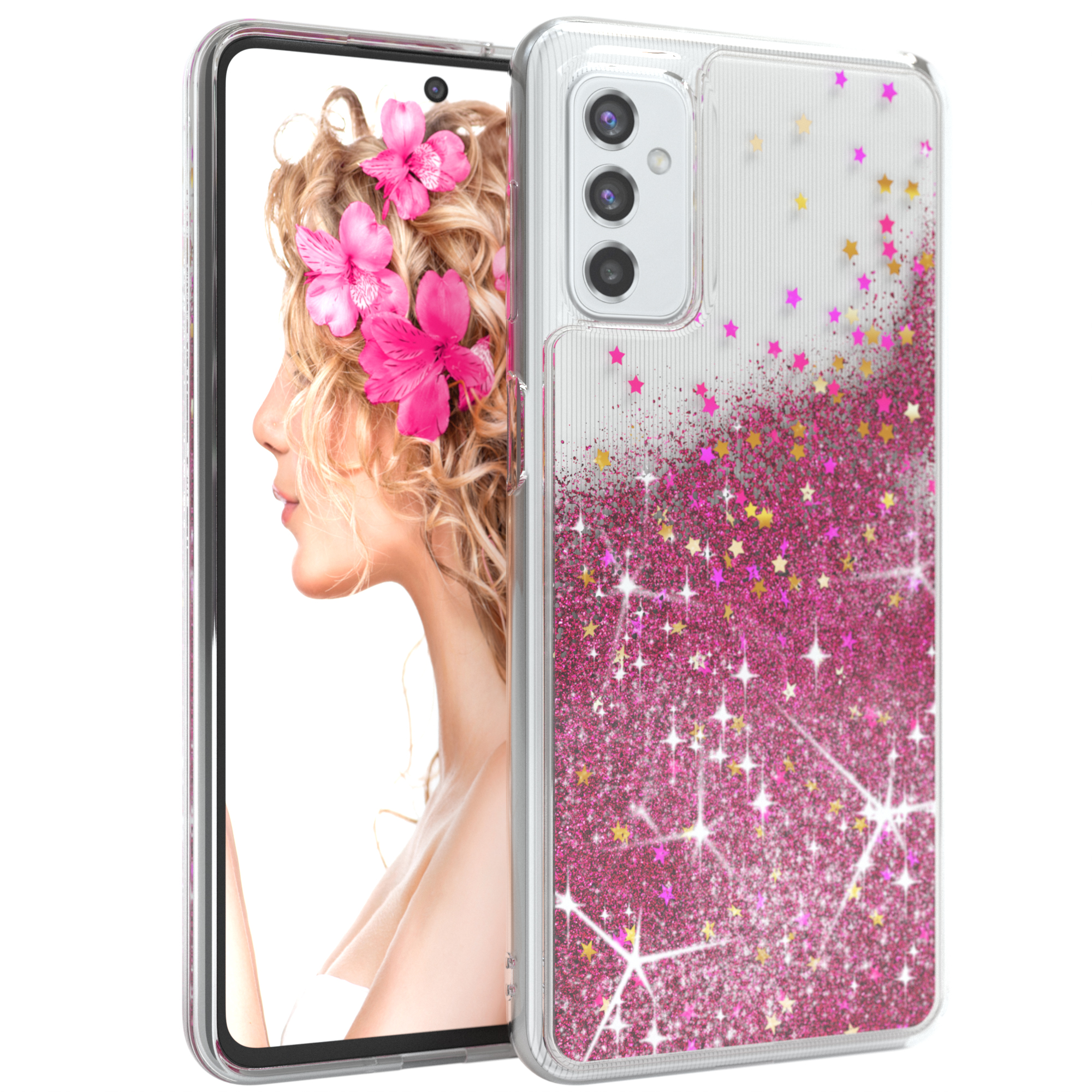 Flüssig, CASE Galaxy Backcover, EAZY M52 5G, Pink Samsung, Glitzerhülle