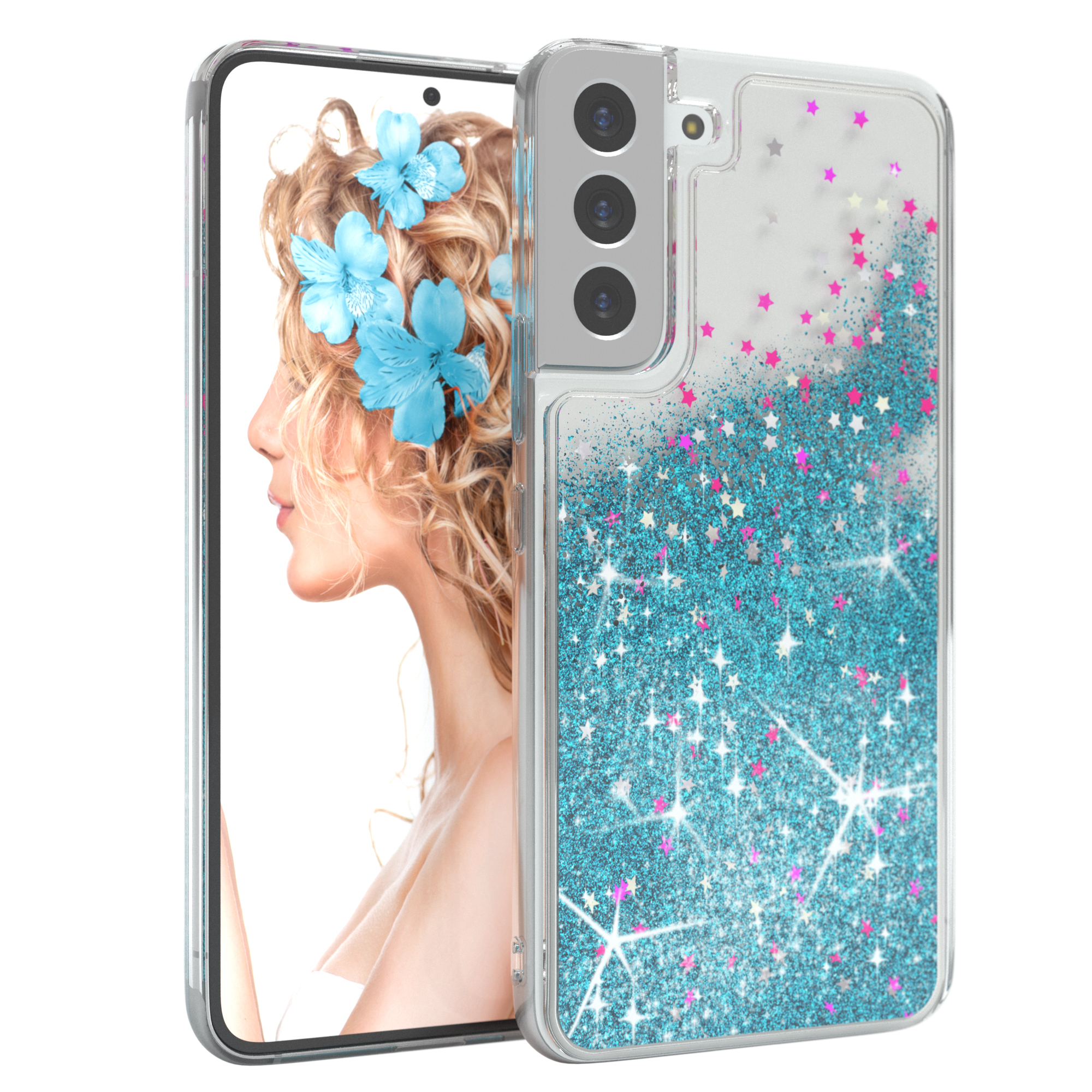 Flüssig, Plus 5G, Samsung, Galaxy CASE Glitzerhülle EAZY S22 Backcover, Blau