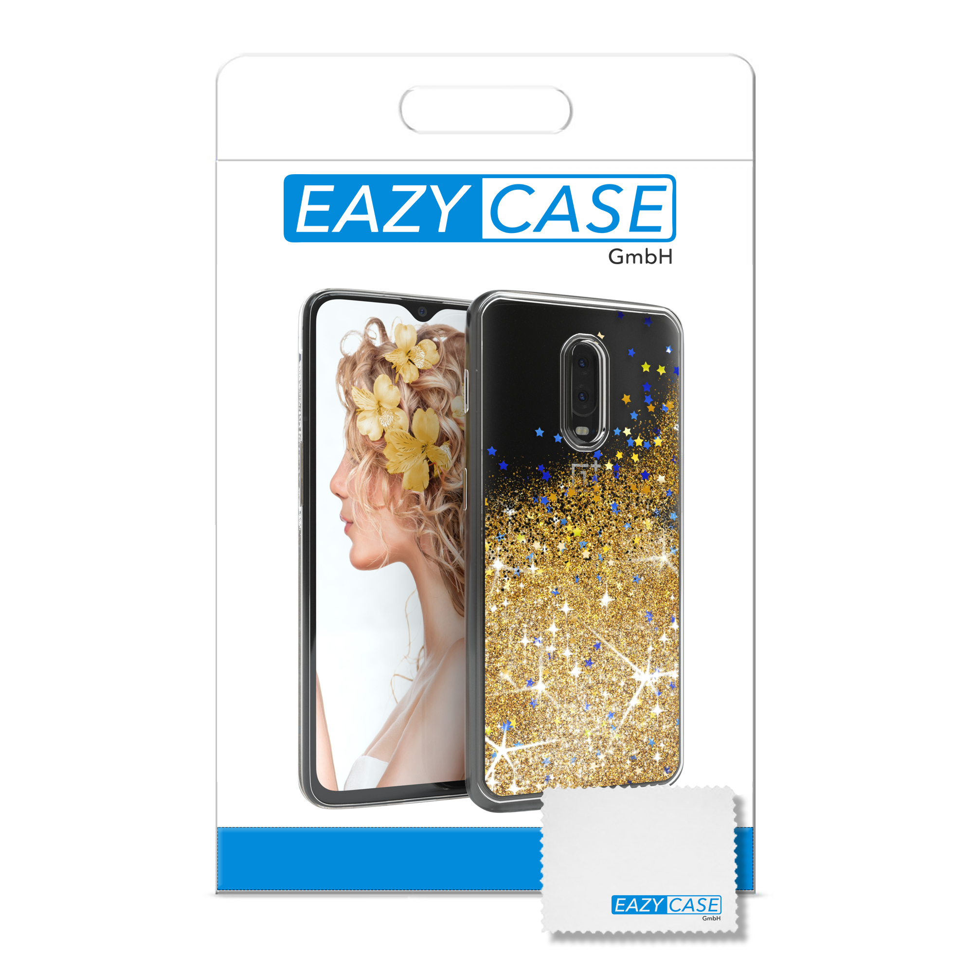 CASE OnePlus, Flüssig, Backcover, Gold EAZY Glitzerhülle One 6T, Plus