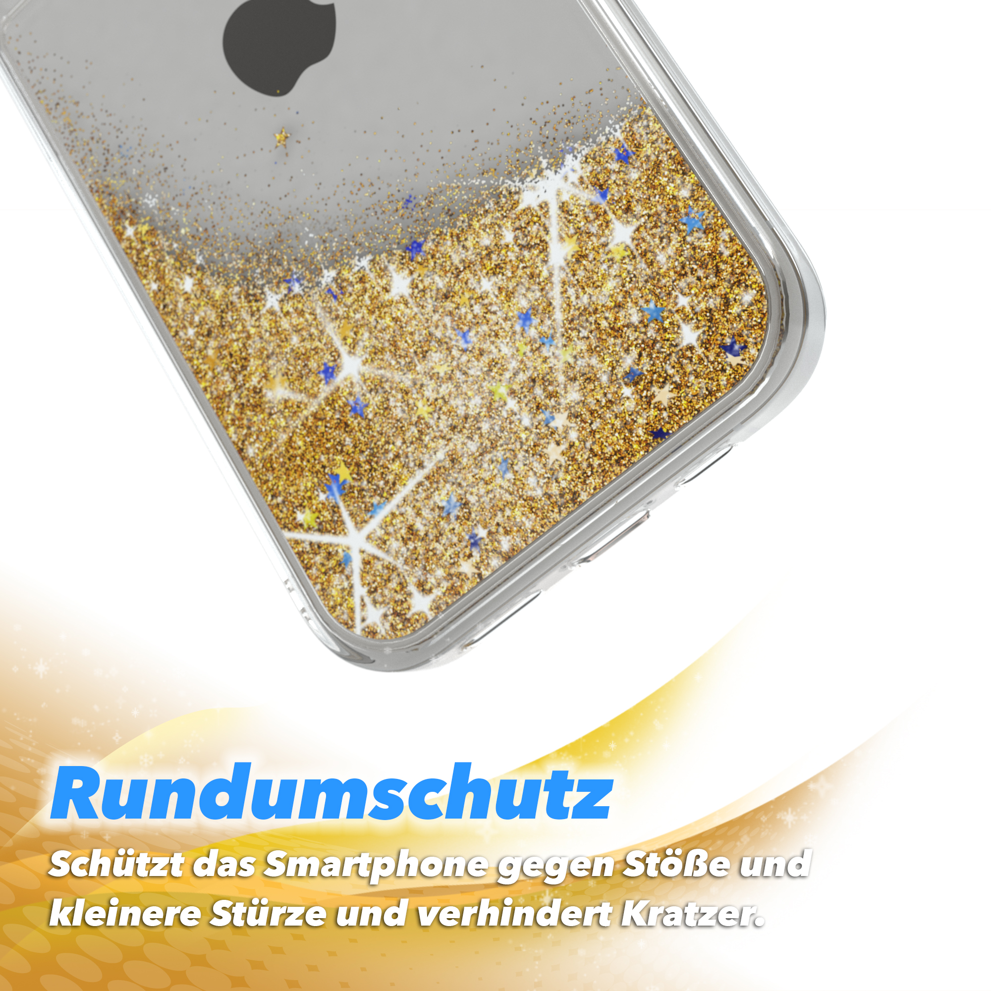 Backcover, Glitzerhülle 13 EAZY Apple, Flüssig, iPhone Pro, CASE Gold