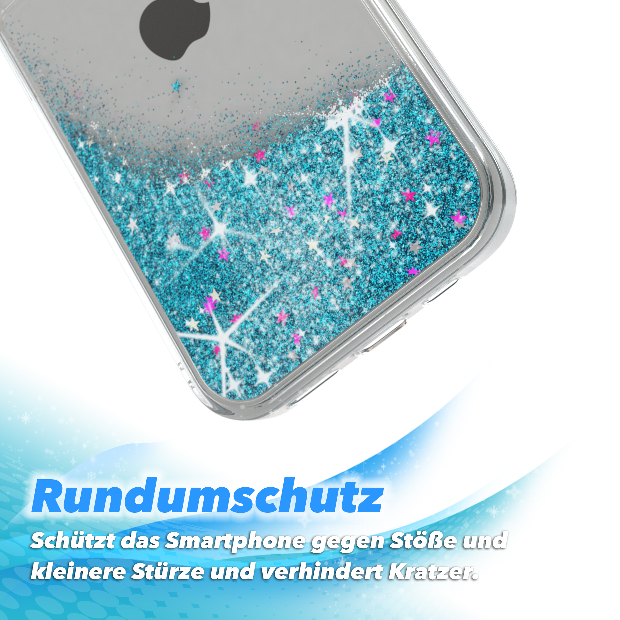 EAZY CASE Glitzerhülle Flüssig, Pro, Apple, 13 iPhone Blau Backcover