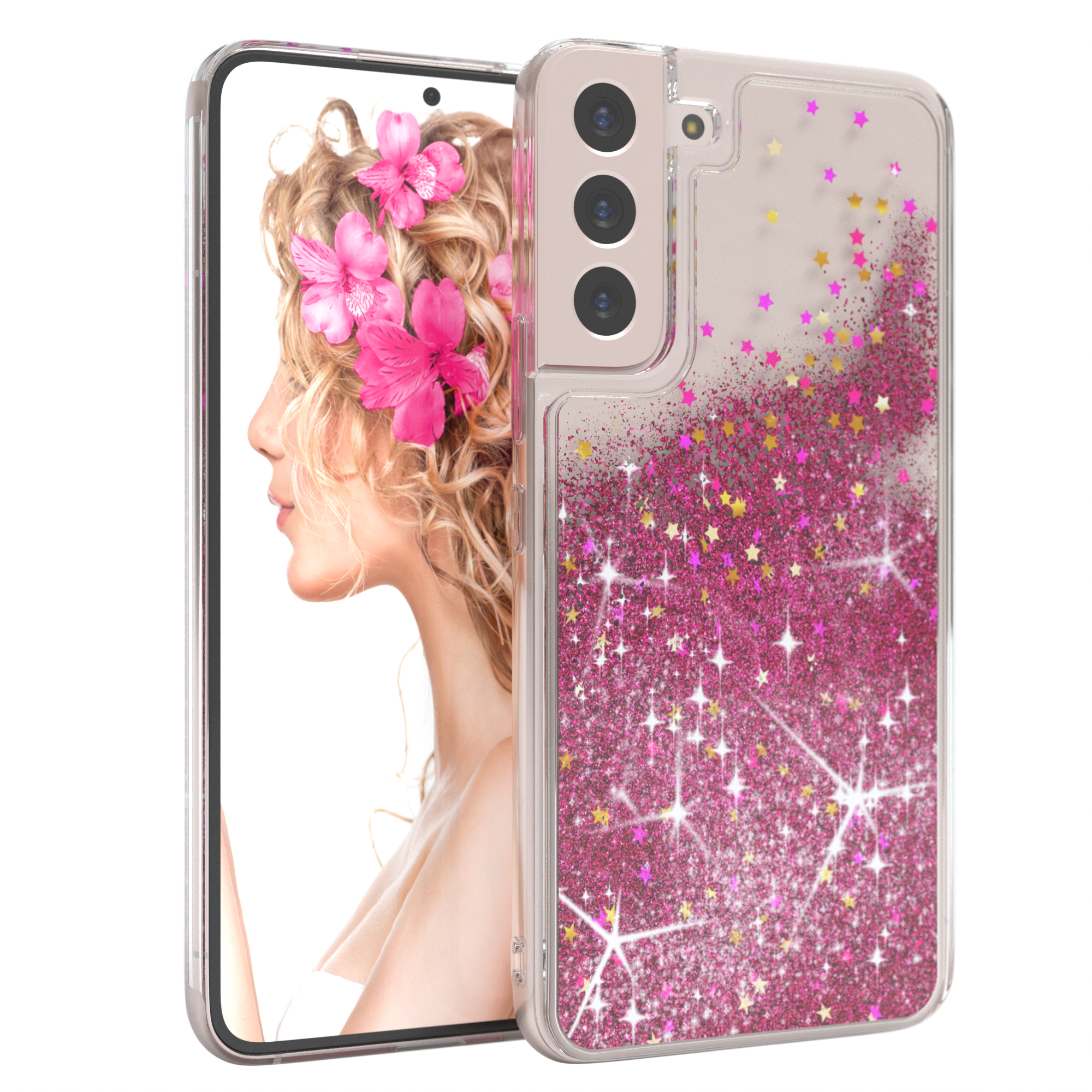 Samsung, Flüssig, S22 CASE Galaxy Plus 5G, EAZY Backcover, Glitzerhülle Pink