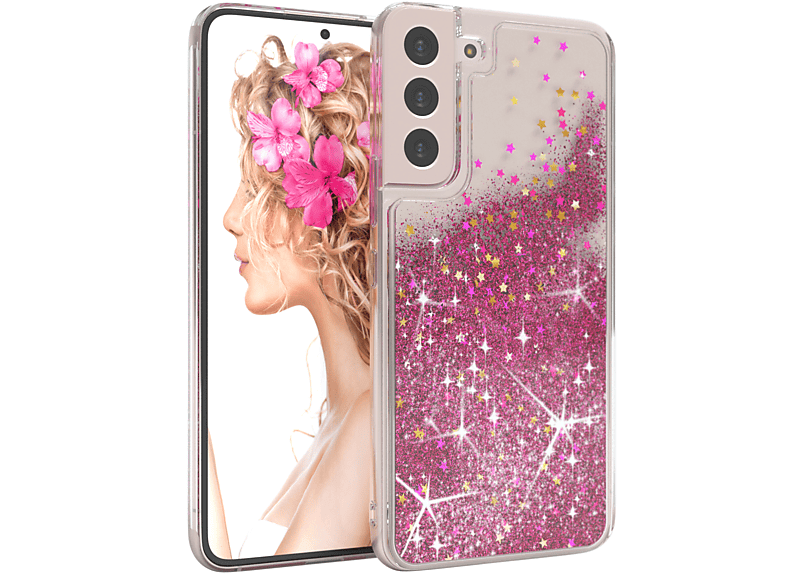 Galaxy Glitzerhülle Backcover, Samsung, CASE S22 Pink Plus 5G, Flüssig, EAZY